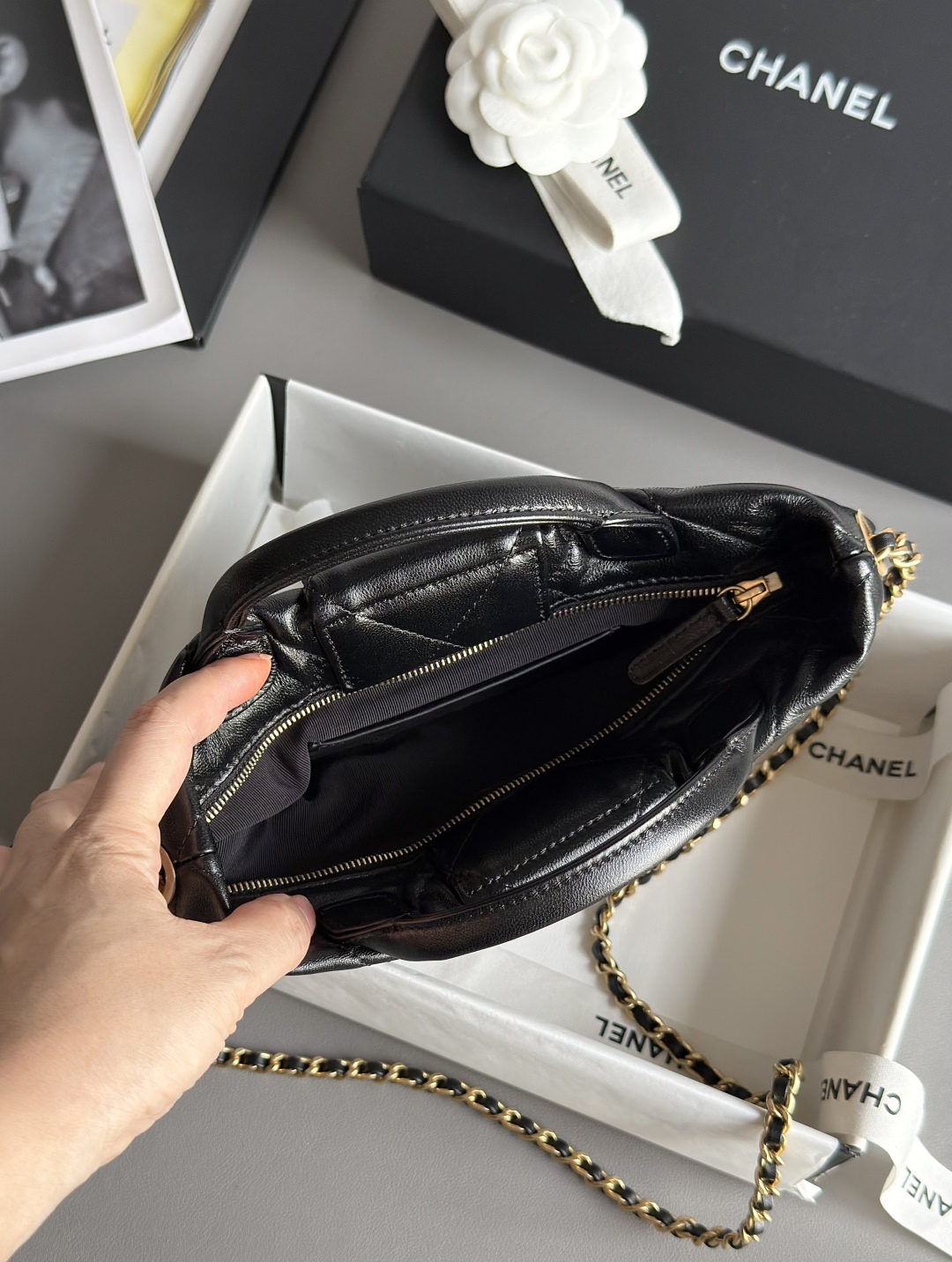 Bagsaaa Ch**el Mini Bow Bag AS5849 Black Lambskin - 26cm