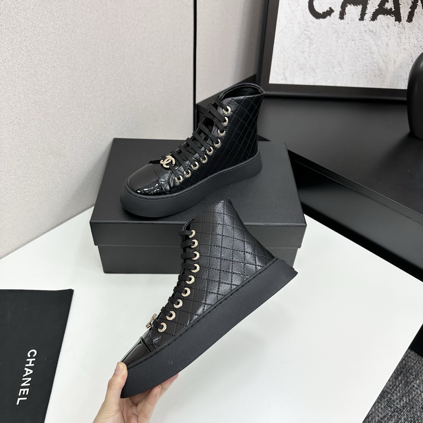 Bagsaaa Ch**el Sneakers Printed lambskin black