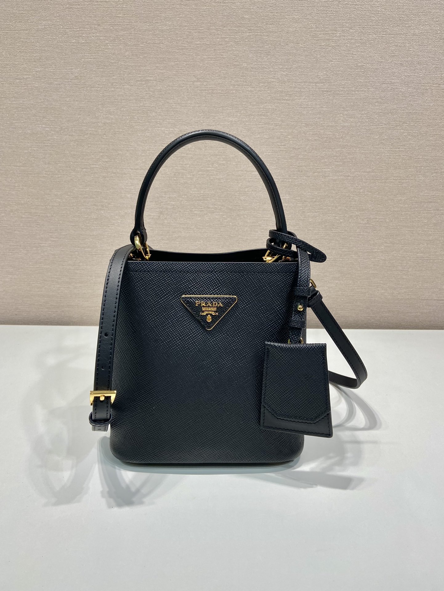 Bagsaaa Pra*a Panier mini Saffiano leather bag 1BA217 Black - 18cm
