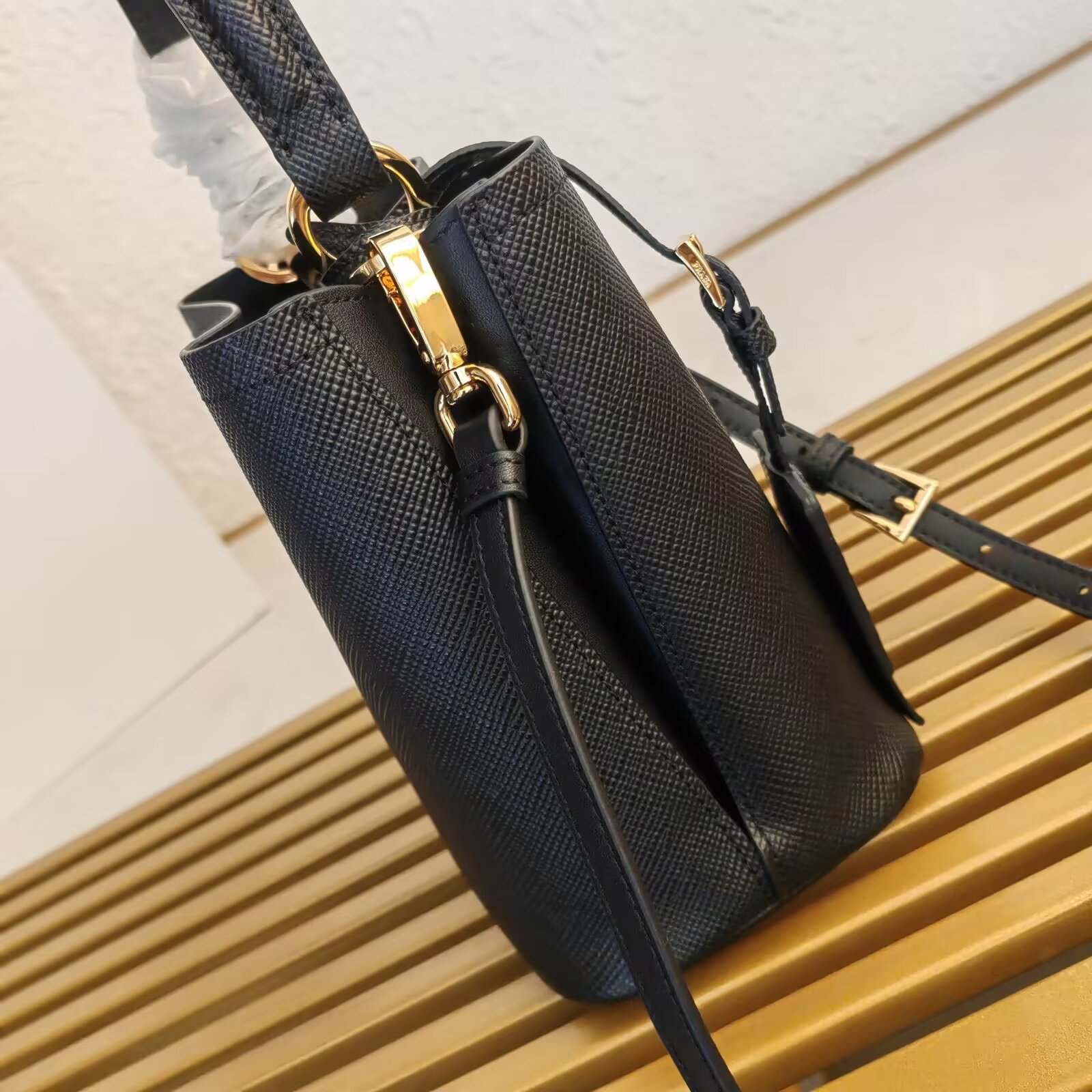 Bagsaaa Pra*a Panier mini Saffiano leather bag 1BA217 Black - 18cm