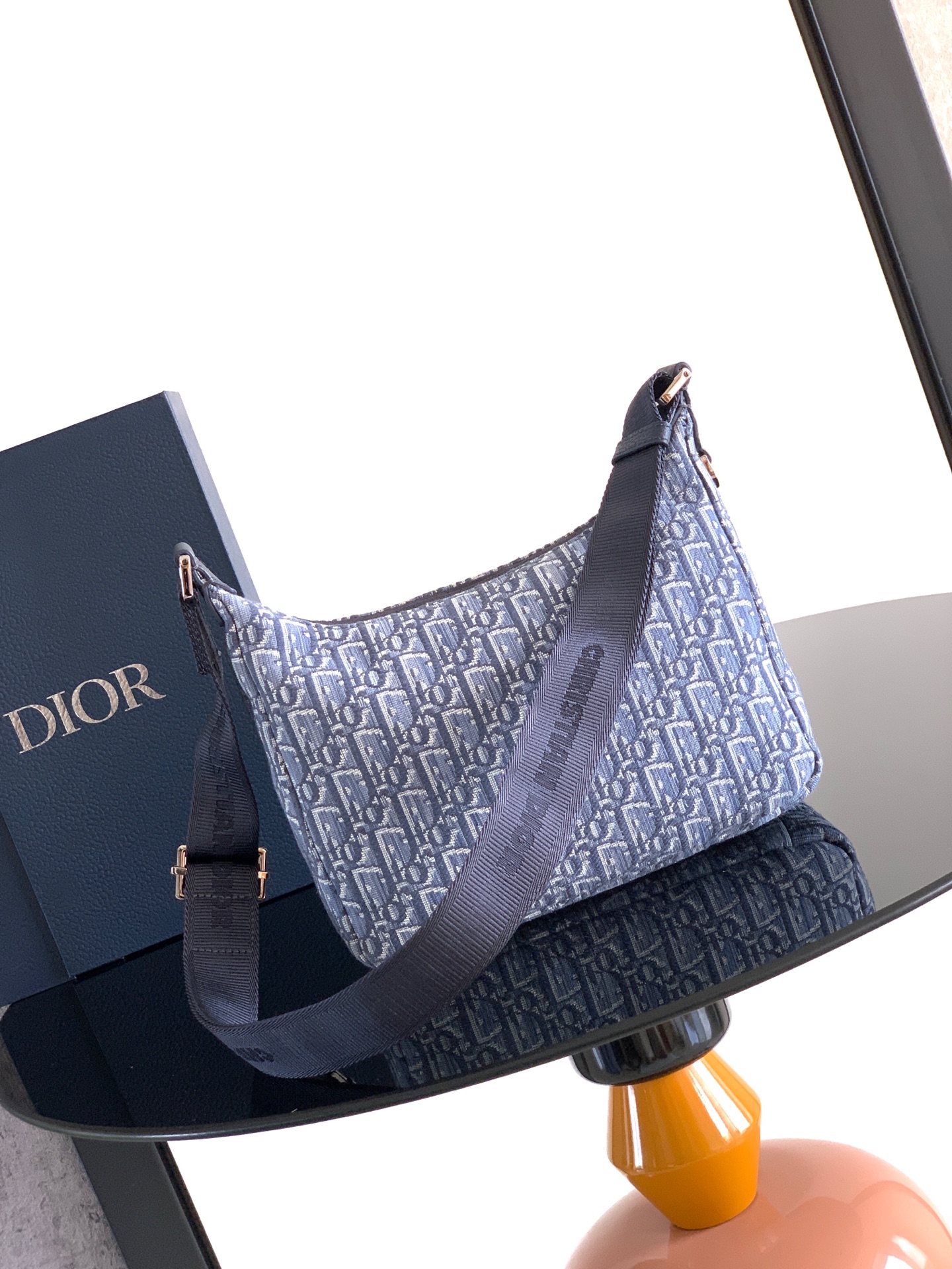 Bagsaaa D10r Small Rider Soft Hobo Bag Blue D10r Oblique Jacquard and Blue Grained Calfskin - 25cm