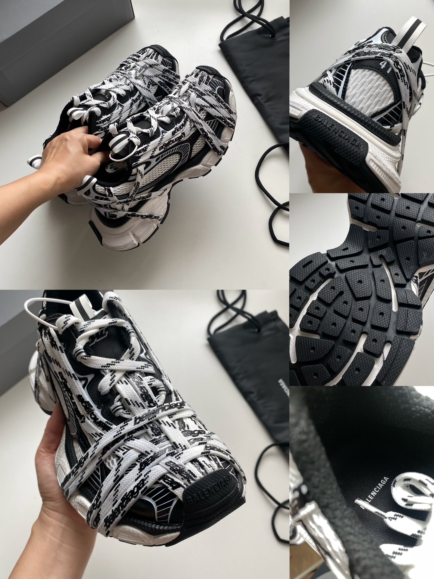 Bagsaaa Ba1en*iaga 3XL Extreme Laces Logo sneakers in white and black