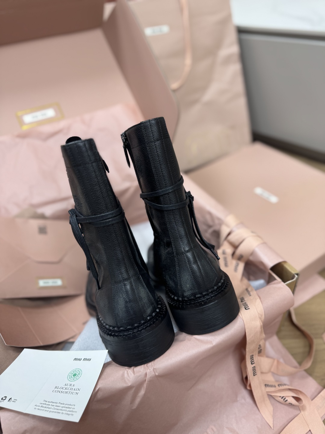 Bagsaaa Miu Miu Leather laced booties black