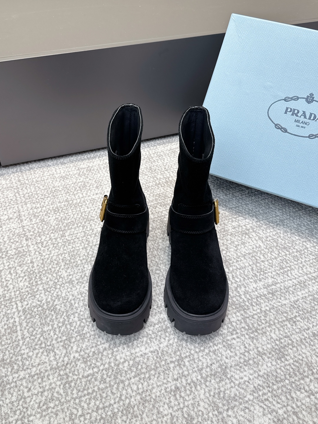 Bagsaaa Pra*a Monolith boots in black suede