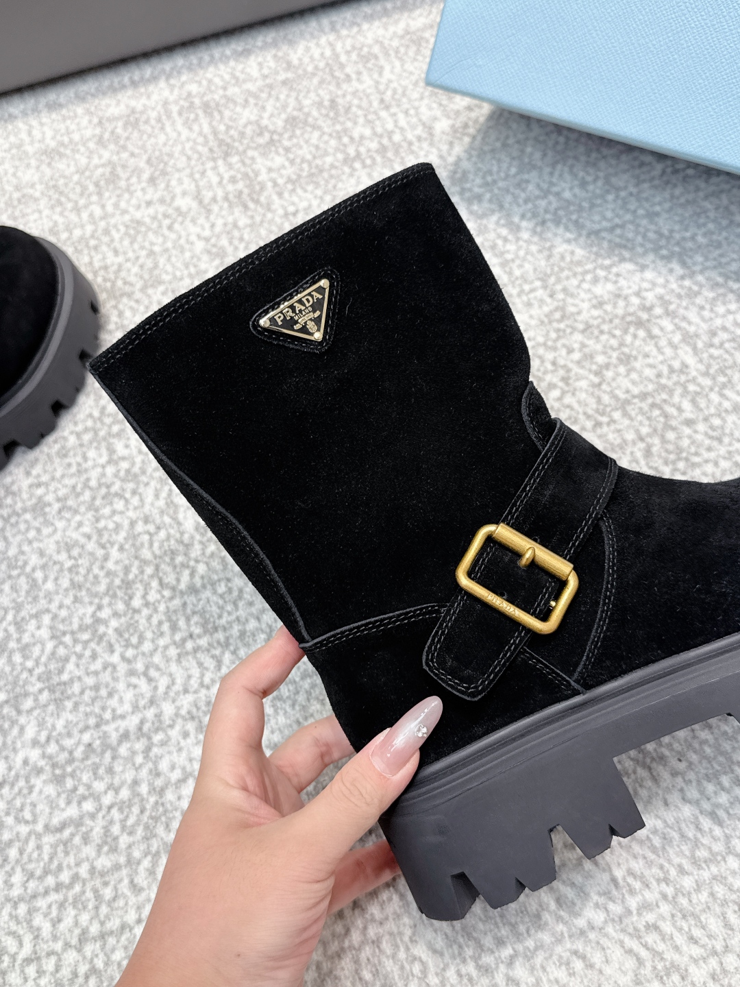 Bagsaaa Pra*a Monolith boots in black suede