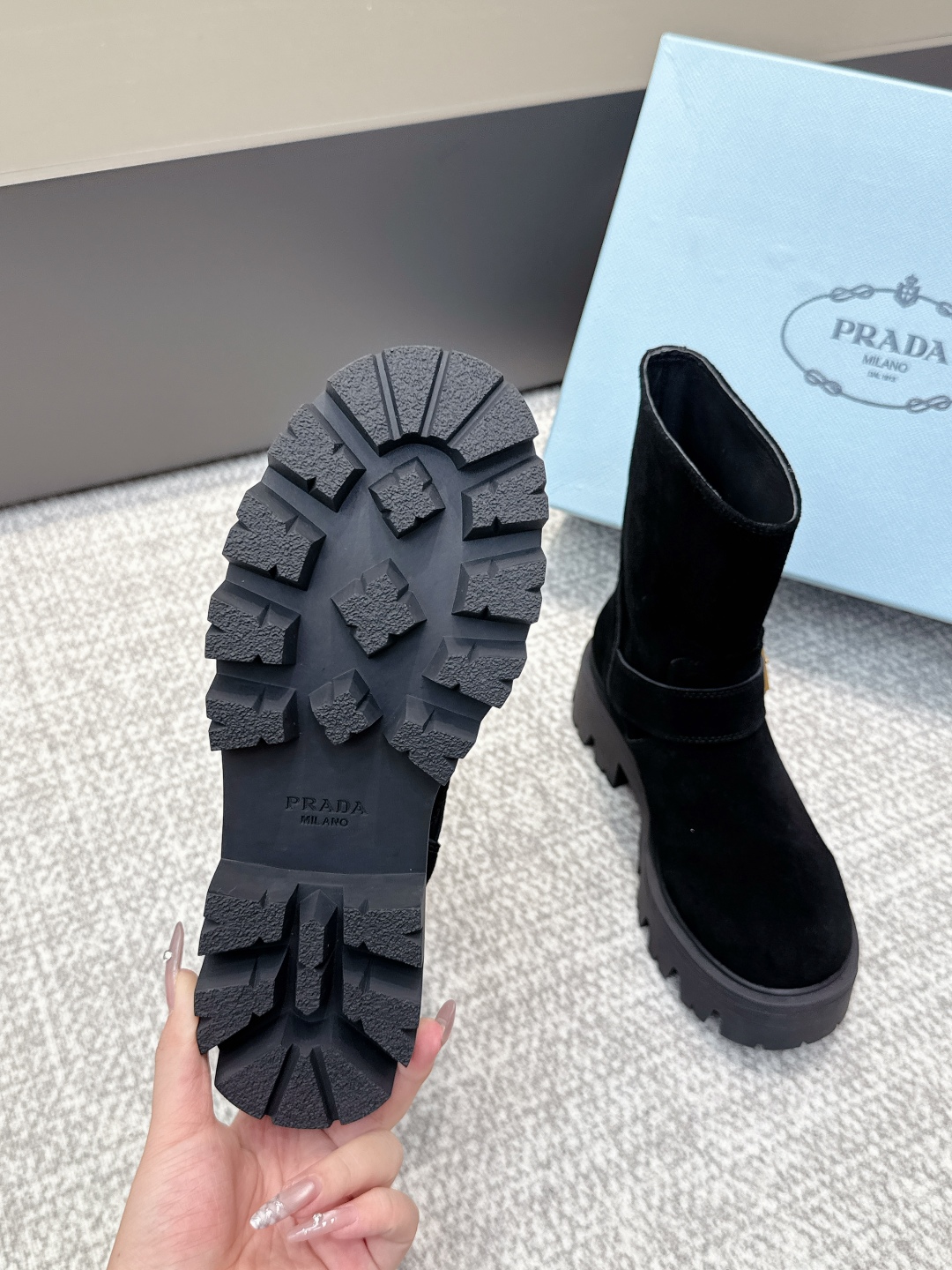 Bagsaaa Pra*a Monolith boots in black suede