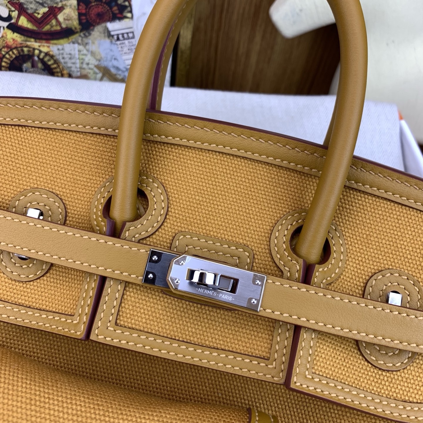 Bagsaaa H**me5 Birkin Cargo 25 bag in canvas and swift leather yellow