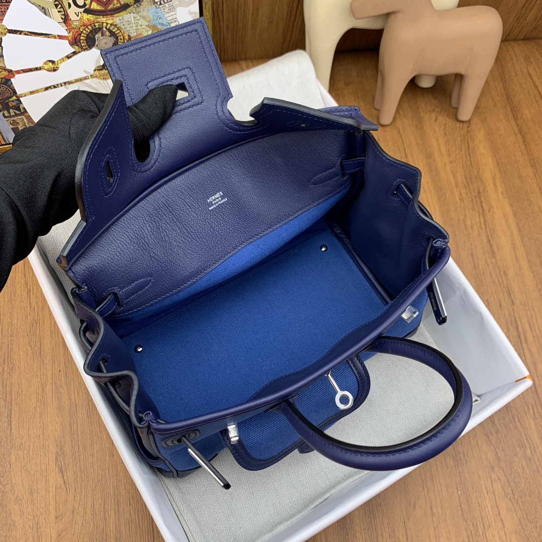 Bagsaaa H**me5 Birkin Cargo 25 bag in canvas and swift leather blue