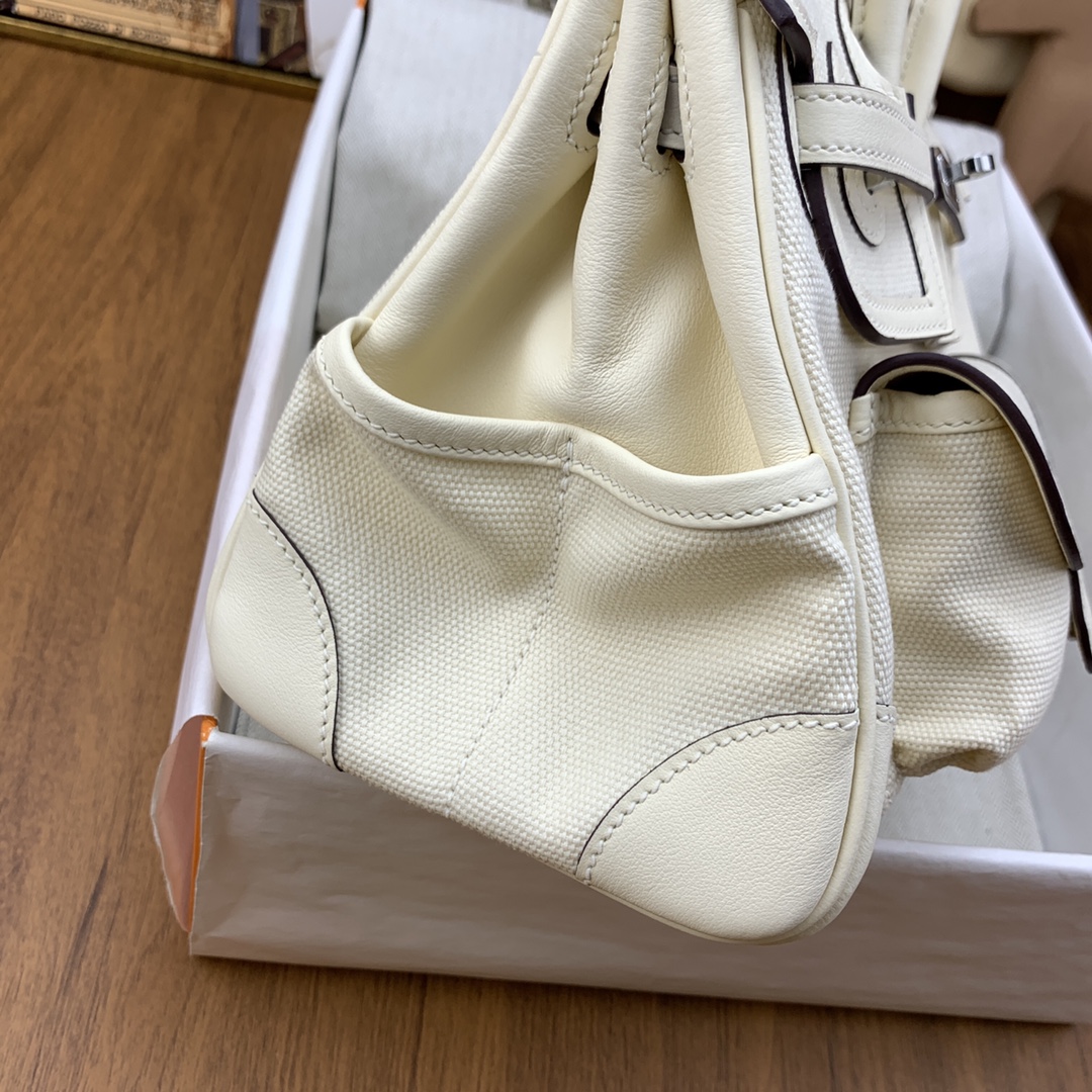 Bagsaaa H**me5 Birkin Cargo 25 bag in canvas and swift leather white