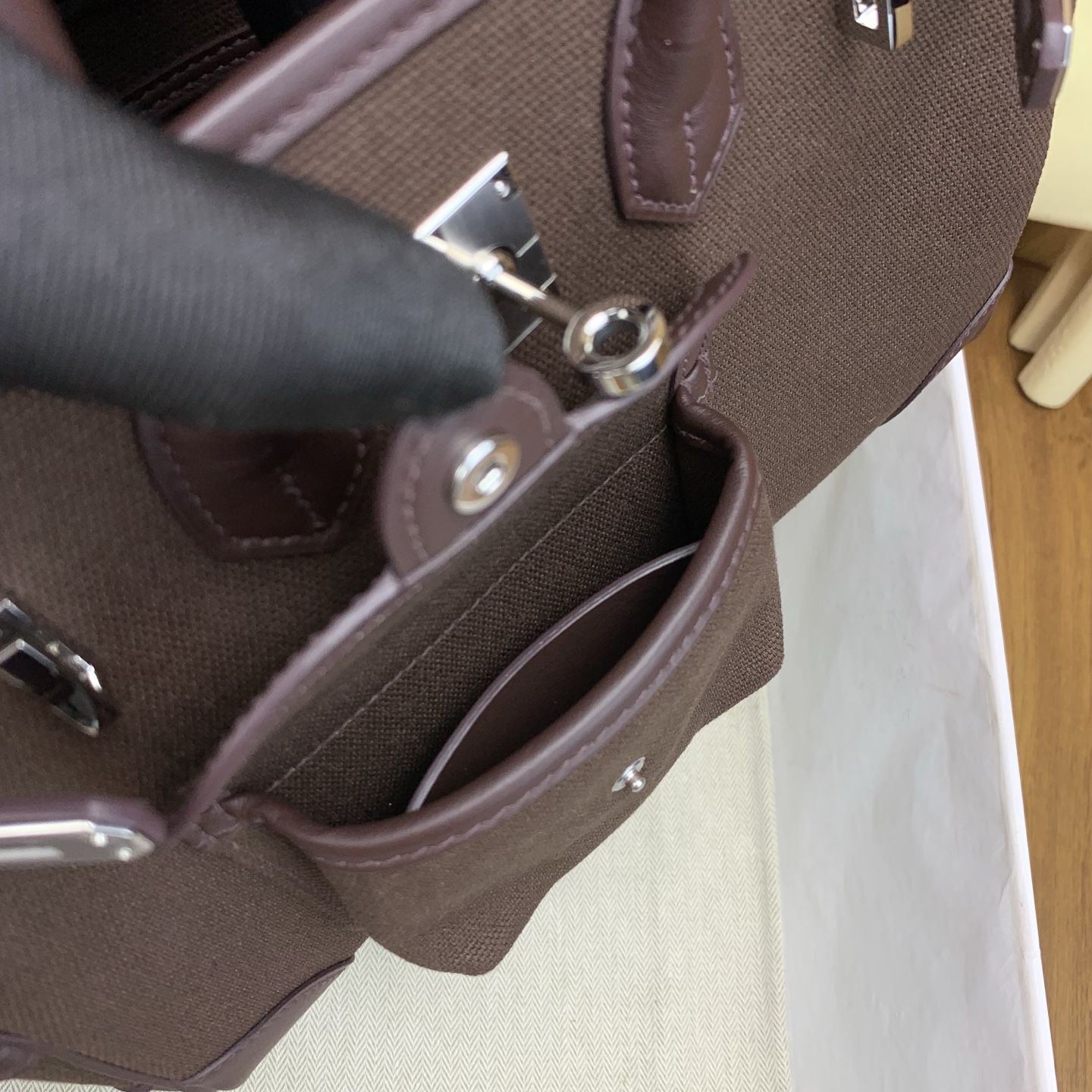 Bagsaaa H**me5 Birkin Cargo 25 handbag made of Swift leather and Toile canvas dark brown
