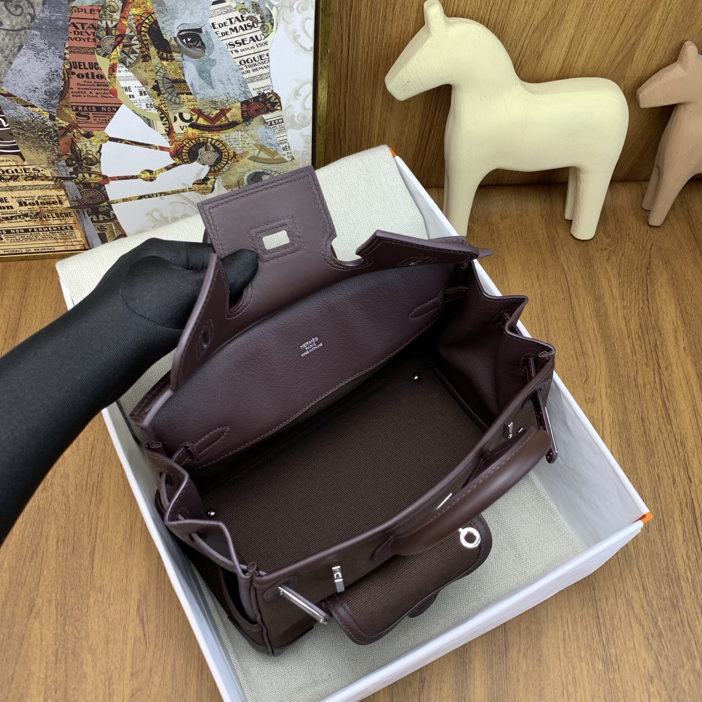 Bagsaaa H**me5 Birkin Cargo 25 handbag made of Swift leather and Toile canvas dark brown