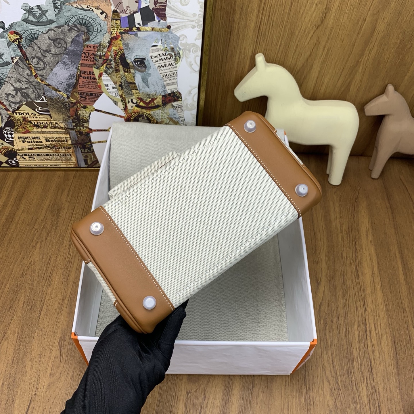 Bagsaaa H**me5 Birkin 25 Cargo handbag in Ecru-Beige Toile H canvas