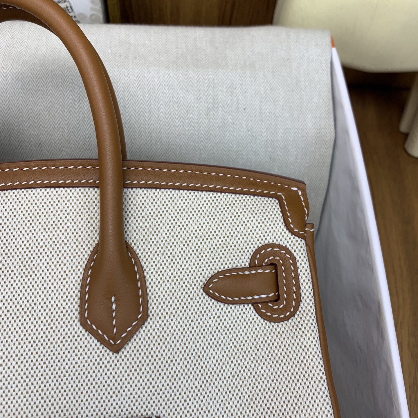 Bagsaaa H**me5 Birkin 25 Cargo handbag in Ecru-Beige Toile H canvas