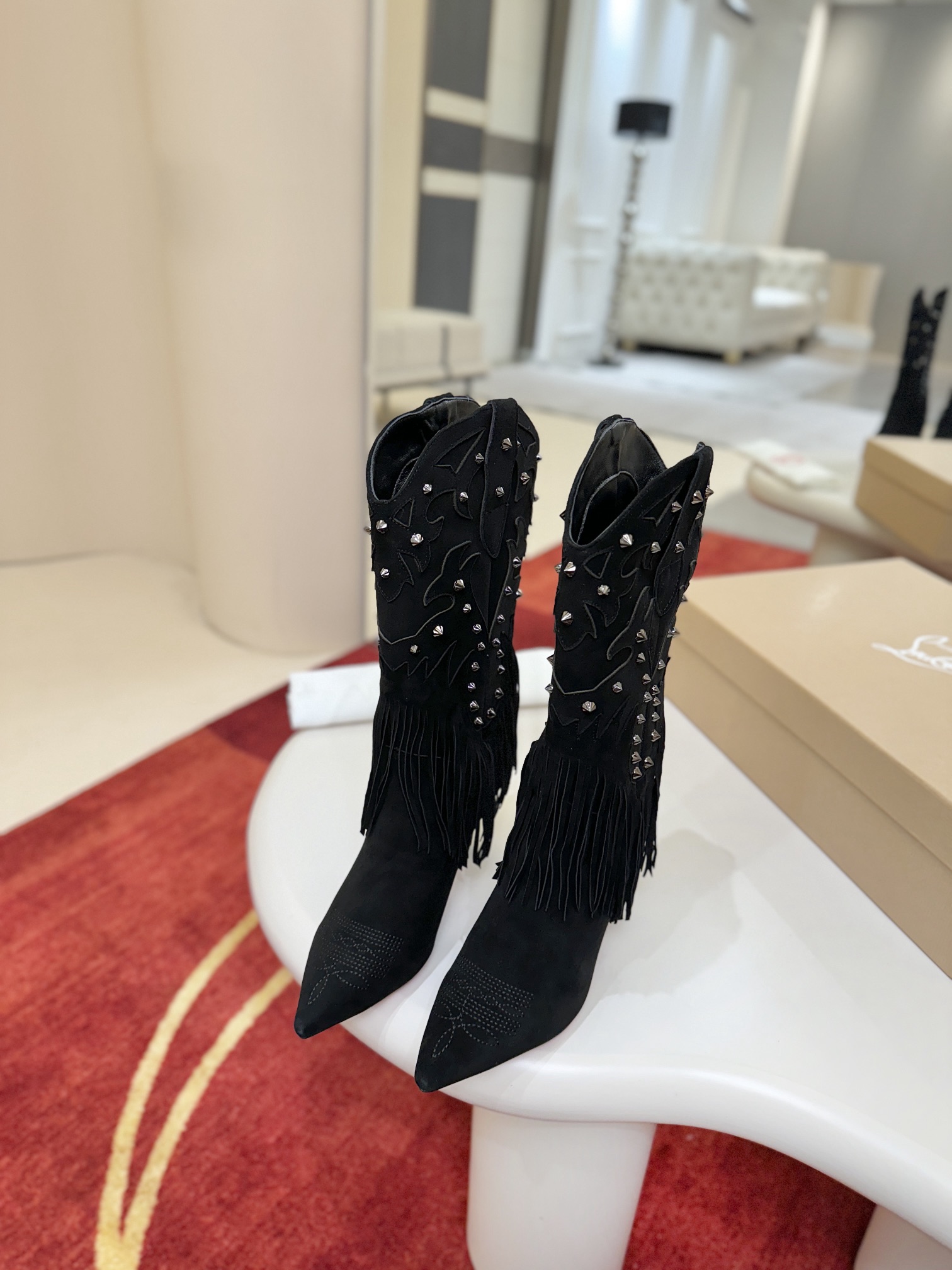Bagsaaa Chr1st1an Louboutin Santia Fringe 85mm boots in black