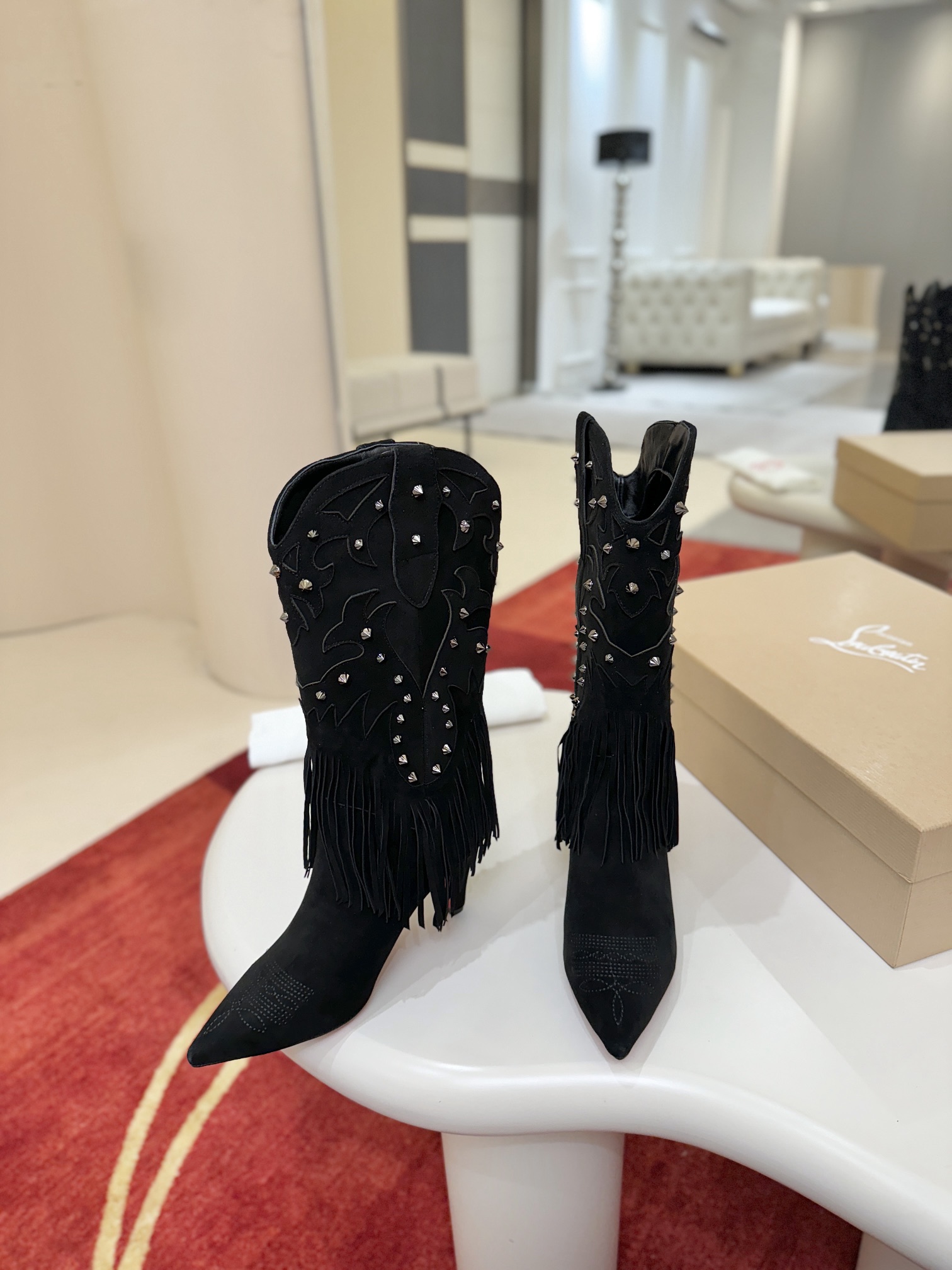 Bagsaaa Chr1st1an Louboutin Santia Fringe 85mm boots in black