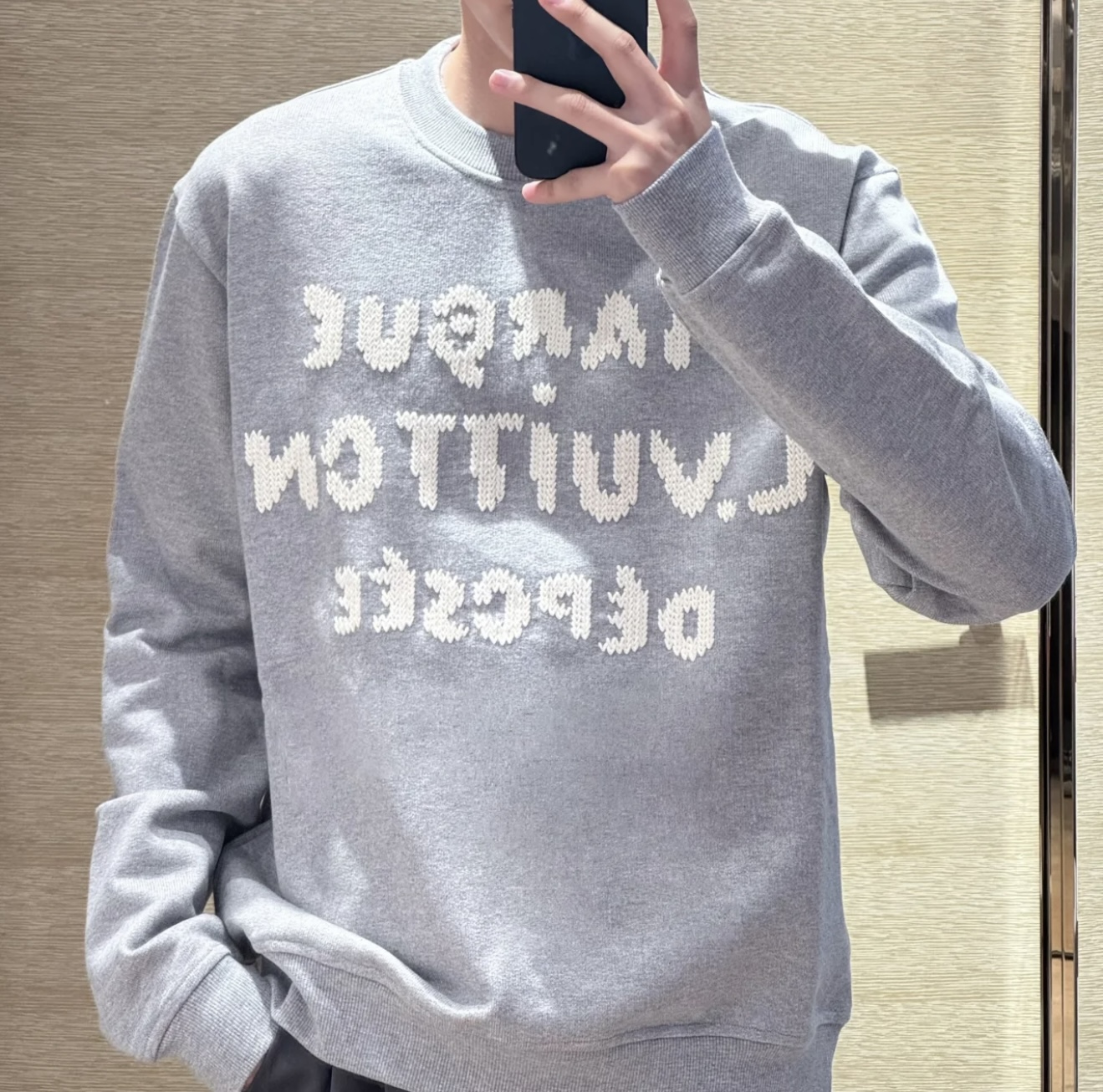 Bagsaaa L0vis Vvtt0n Embroidered Signature Sweatshirt gray