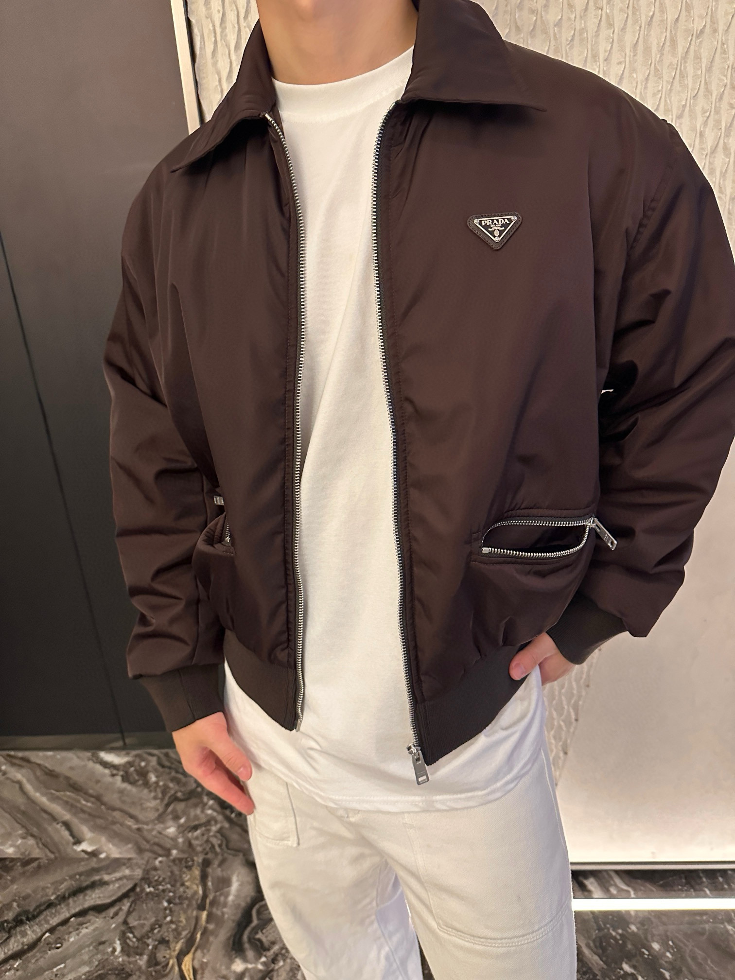 Bagsaaa Pra*a Re-Nylon blouson jacket dark brown