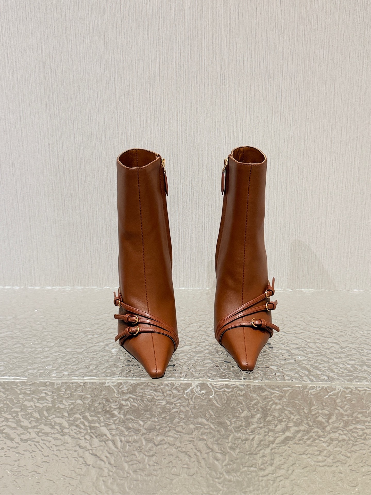 Bagsaaa Miu Miu Nappa leather boots with buckle brown