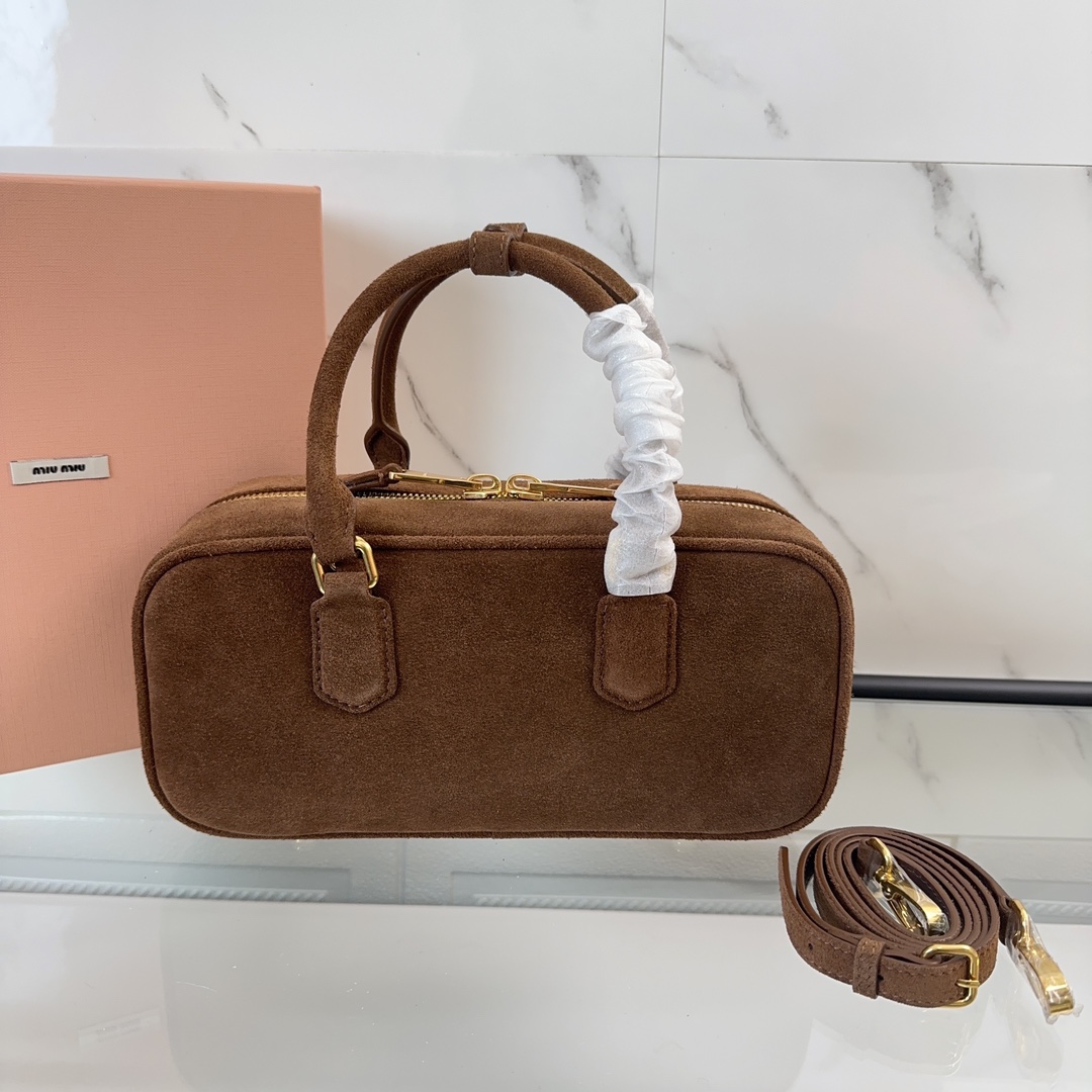Bagsaaa Miu Miu 5BB148 Arcadie suede bag dark brown - 27cm