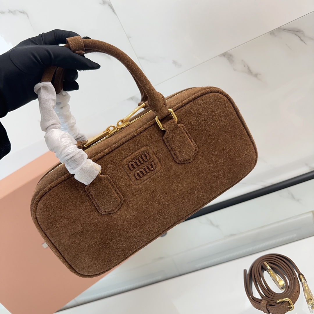 Bagsaaa Miu Miu 5BB148 Arcadie suede bag dark brown - 27cm