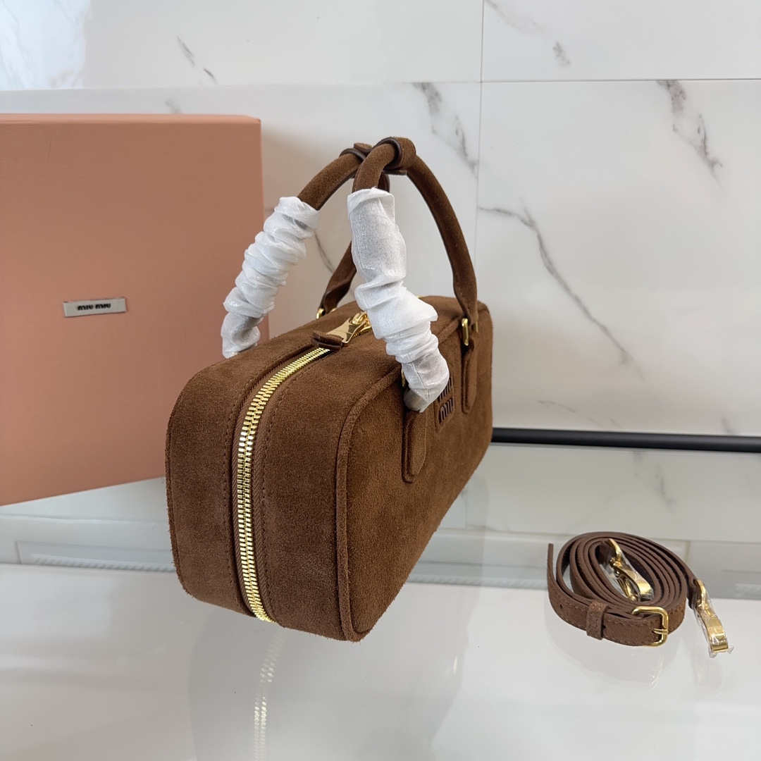 Bagsaaa Miu Miu 5BB148 Arcadie suede bag dark brown - 27cm