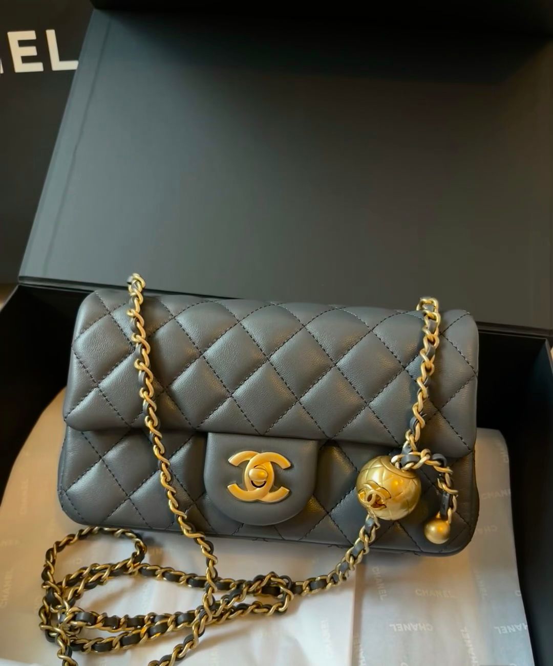 Bagsaaa Ch**el Mini Flap Bag adjustable chain strap dark gray - 20cm