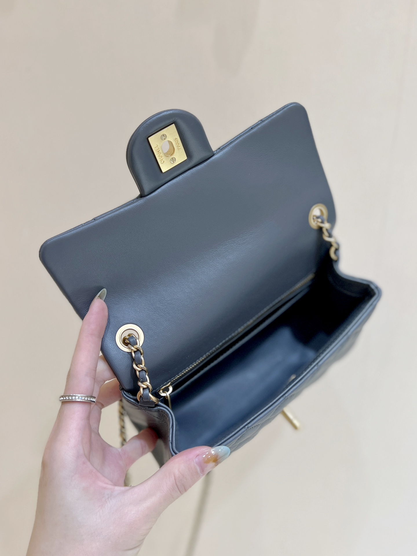 Bagsaaa Ch**el Mini Flap Bag adjustable chain strap dark gray - 20cm