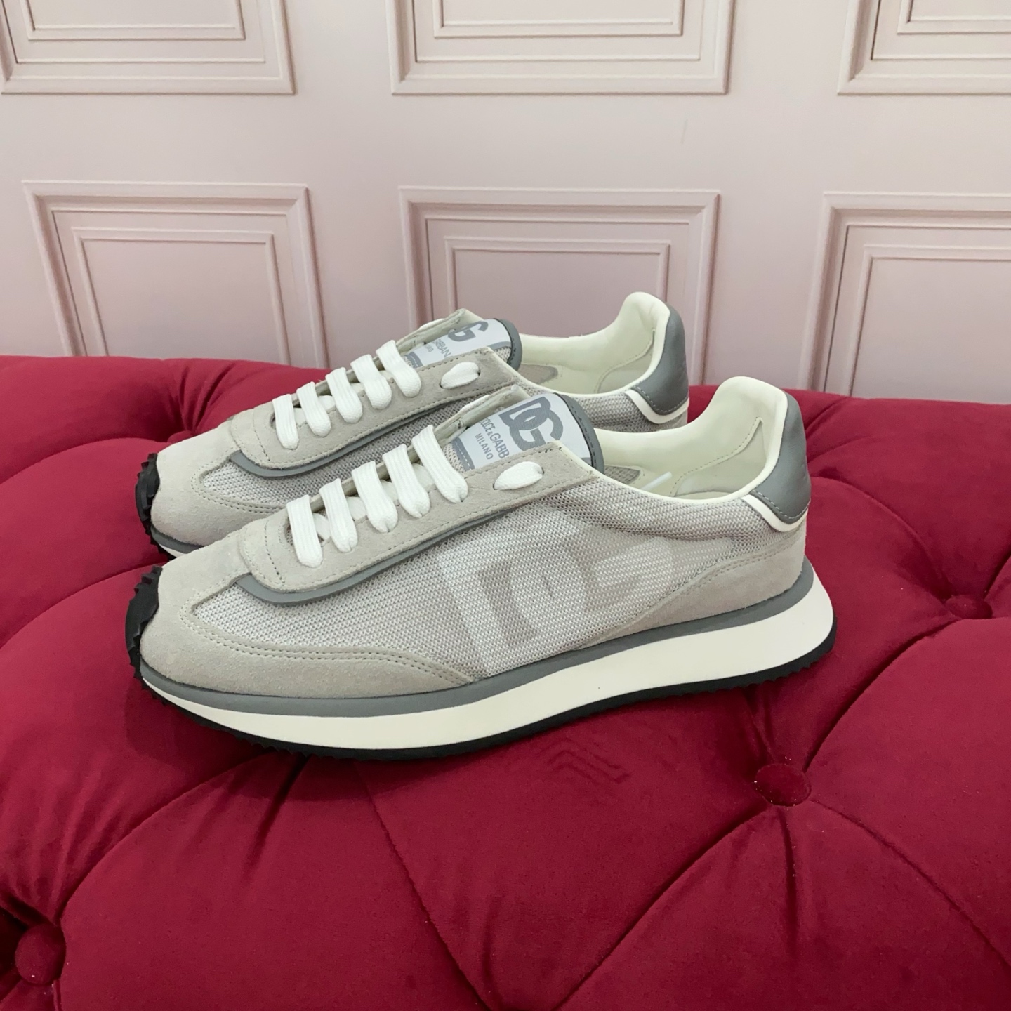 Bagsaaa DG Cushion sneakers in a calfskin and woven technical fabric gray