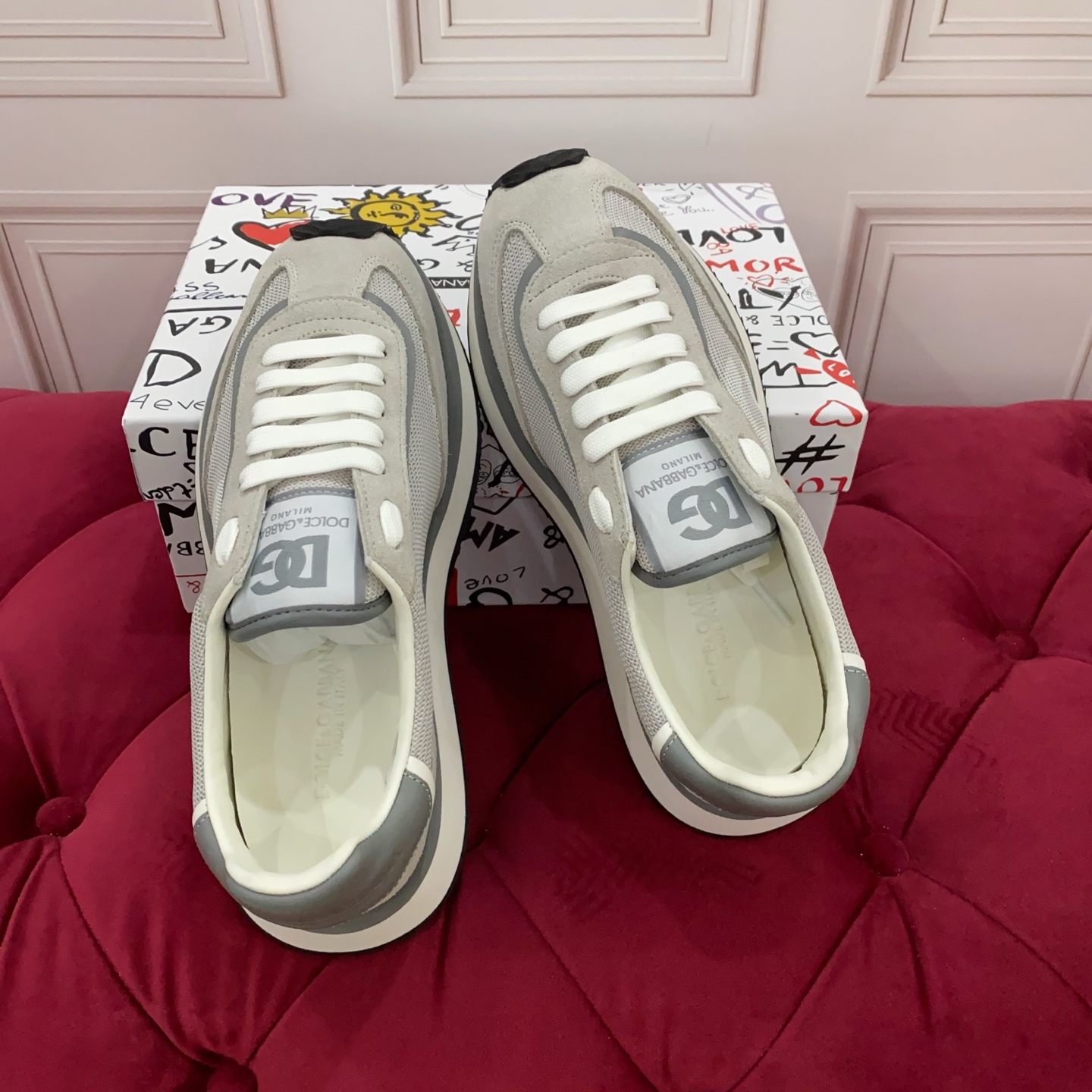 Bagsaaa DG Cushion sneakers in a calfskin and woven technical fabric gray
