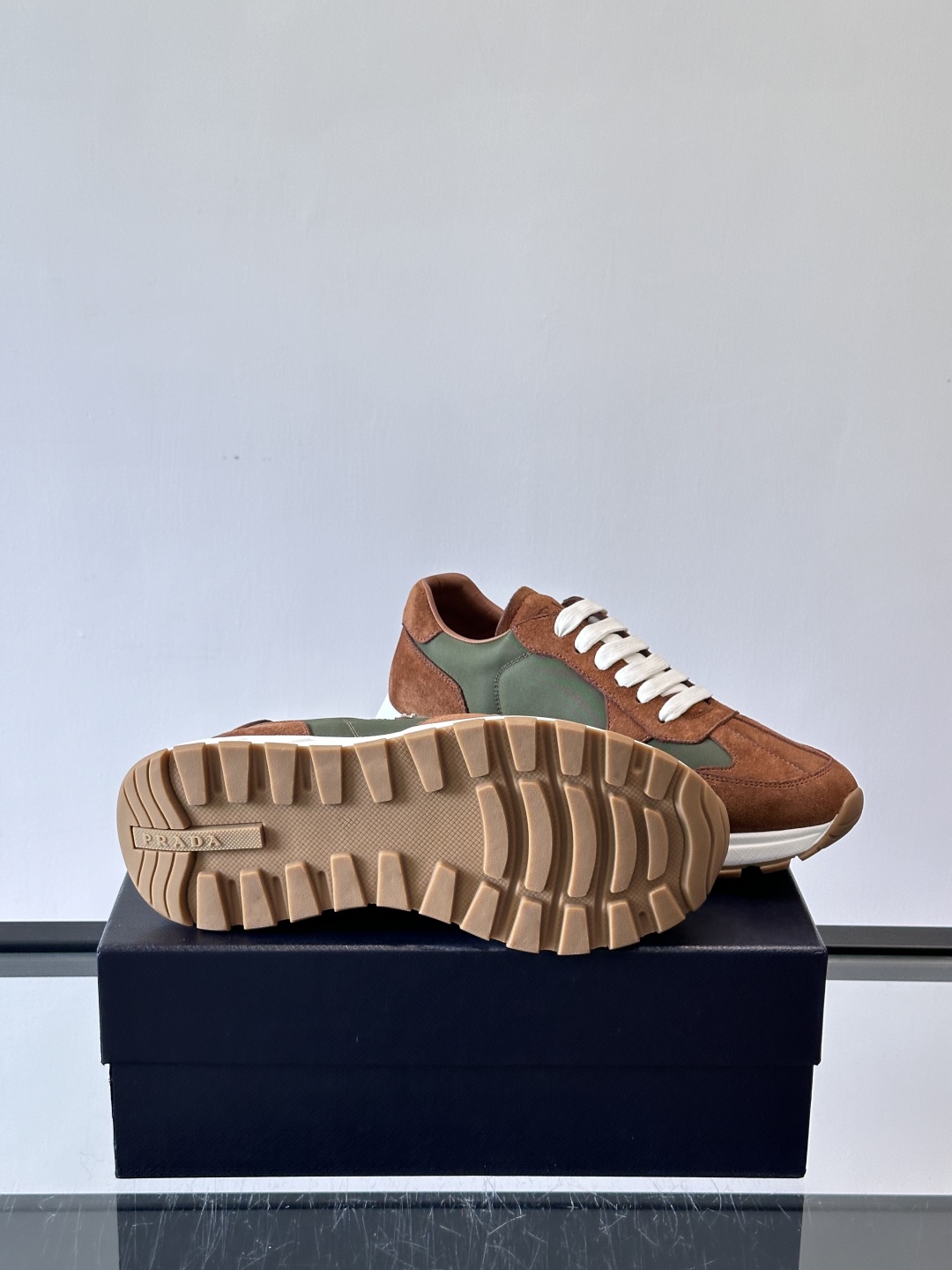 Bagsaaa Pra*a Prax suede and Re-Nylon sneakers Cocoa Brown/Green