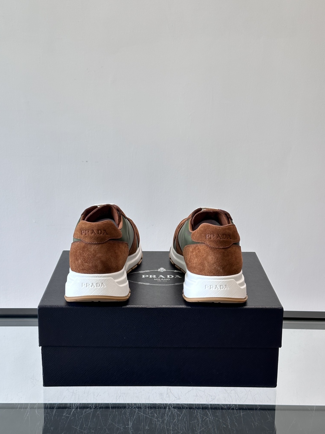 Bagsaaa Pra*a Prax suede and Re-Nylon sneakers Cocoa Brown/Green