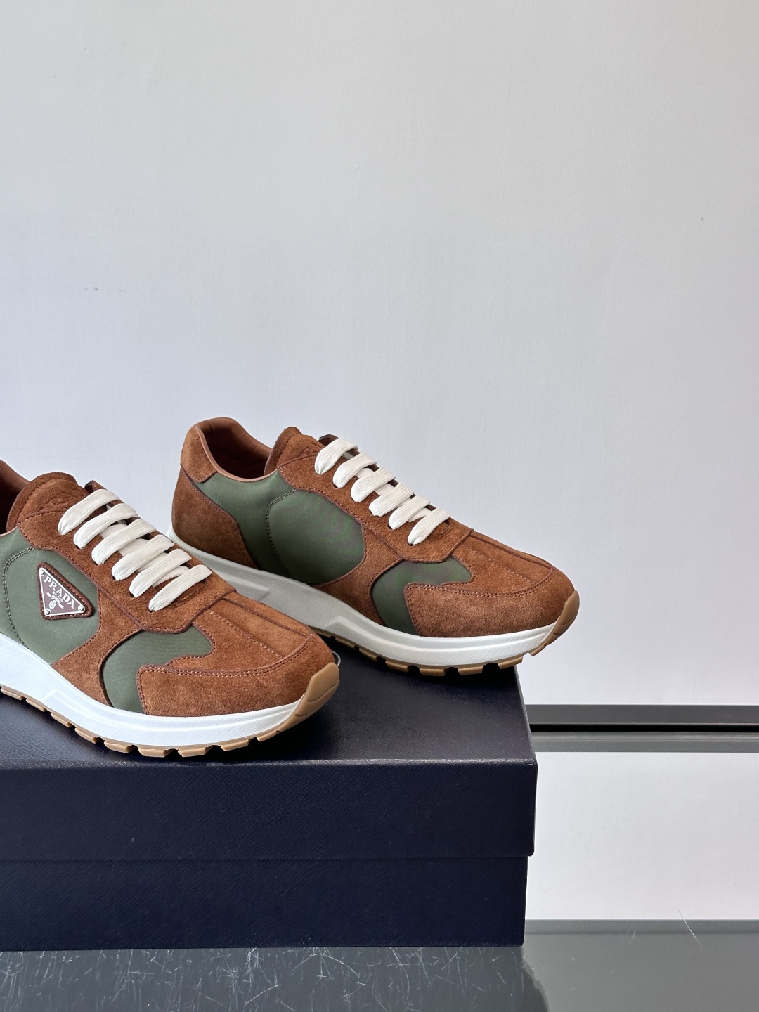 Bagsaaa Pra*a Prax suede and Re-Nylon sneakers Cocoa Brown/Green