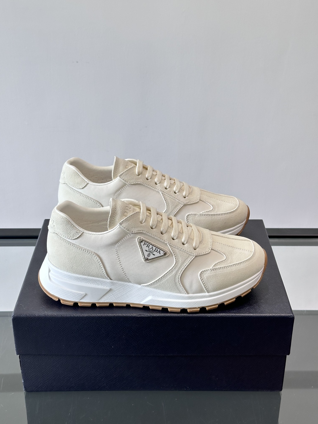 Bagsaaa Pra*a Prax suede and Re-Nylon sneakers white