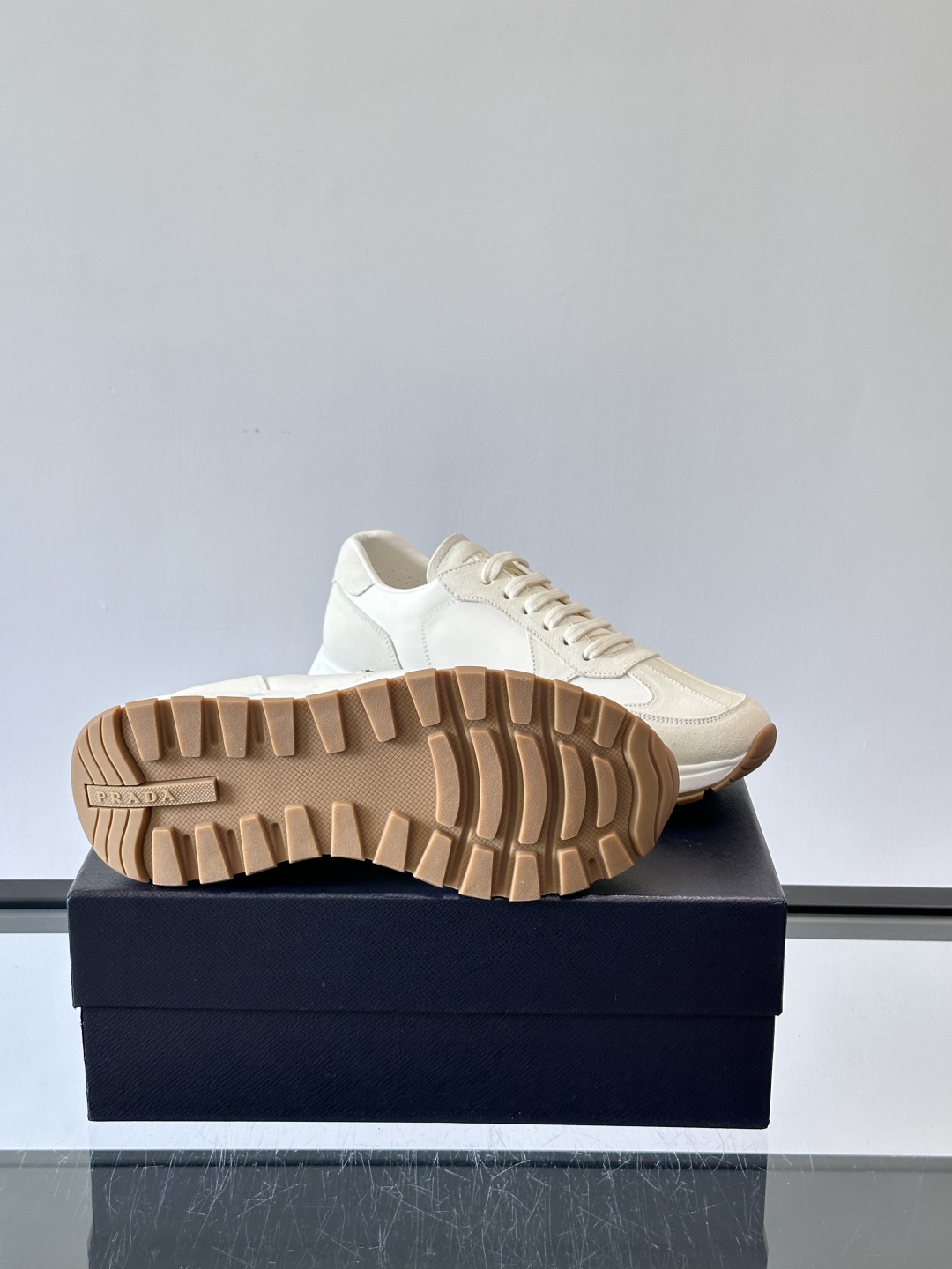 Bagsaaa Pra*a Prax suede and Re-Nylon sneakers white