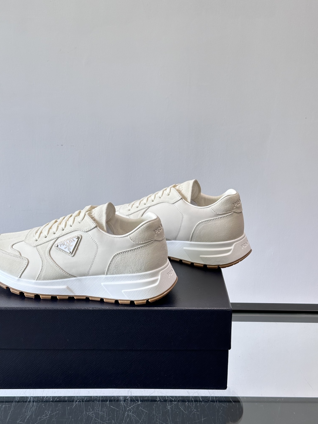 Bagsaaa Pra*a Prax suede and Re-Nylon sneakers white