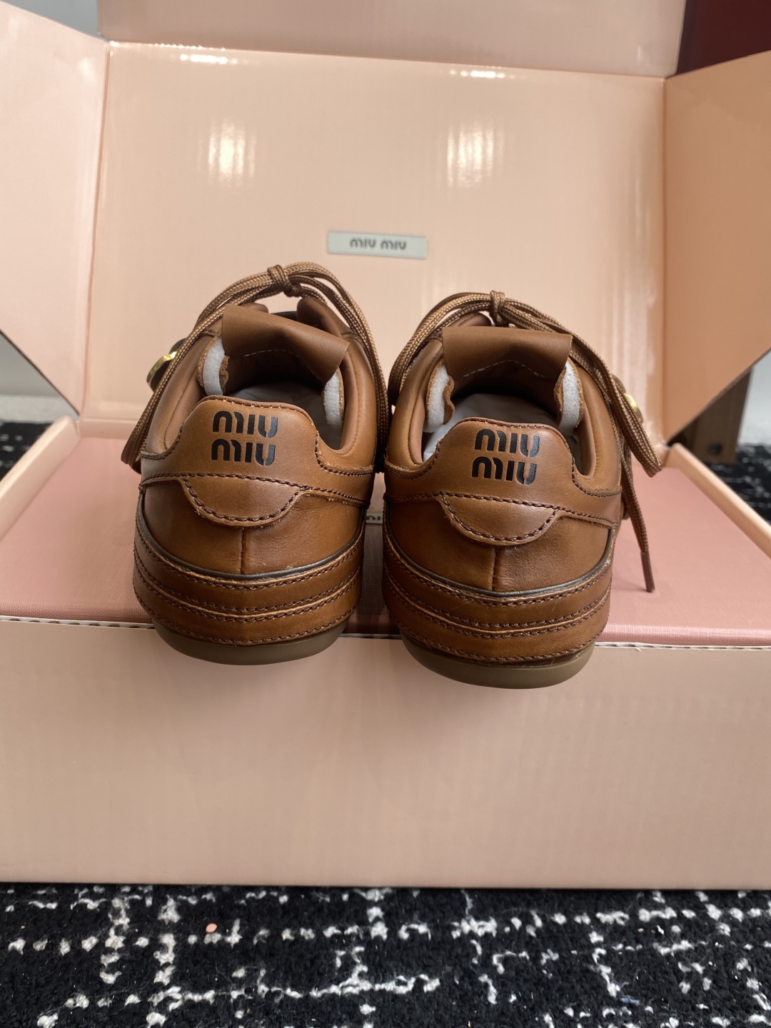 Bagsaaa Miu Miu Leather sneakers with buckle brown
