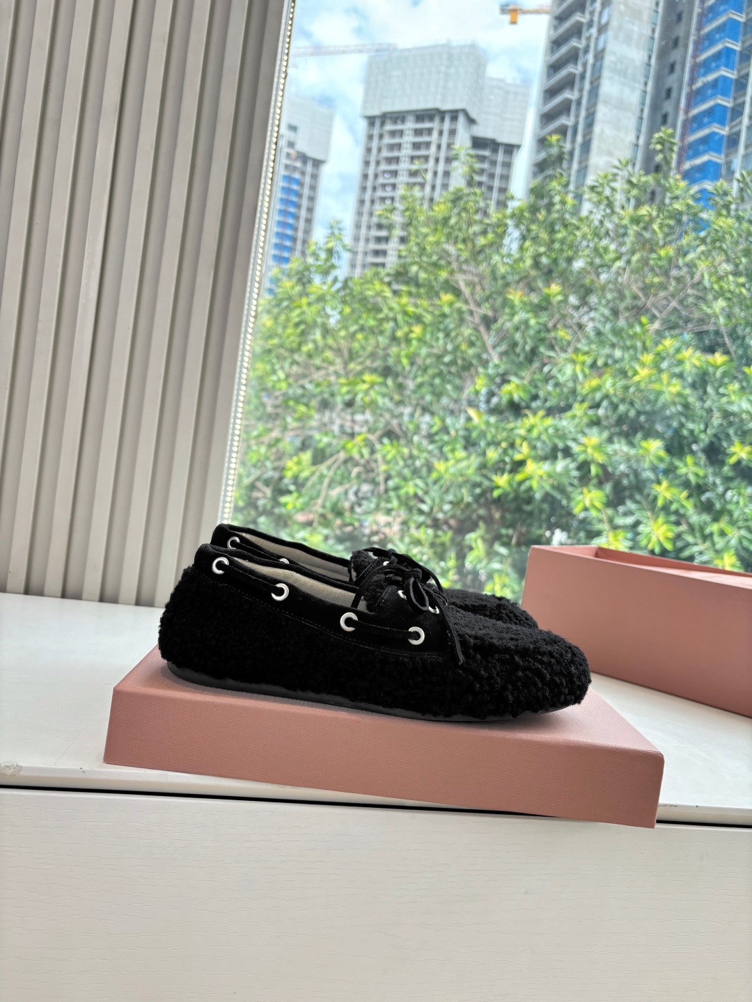 Bagsaaa Miu Miu shearling loafers black