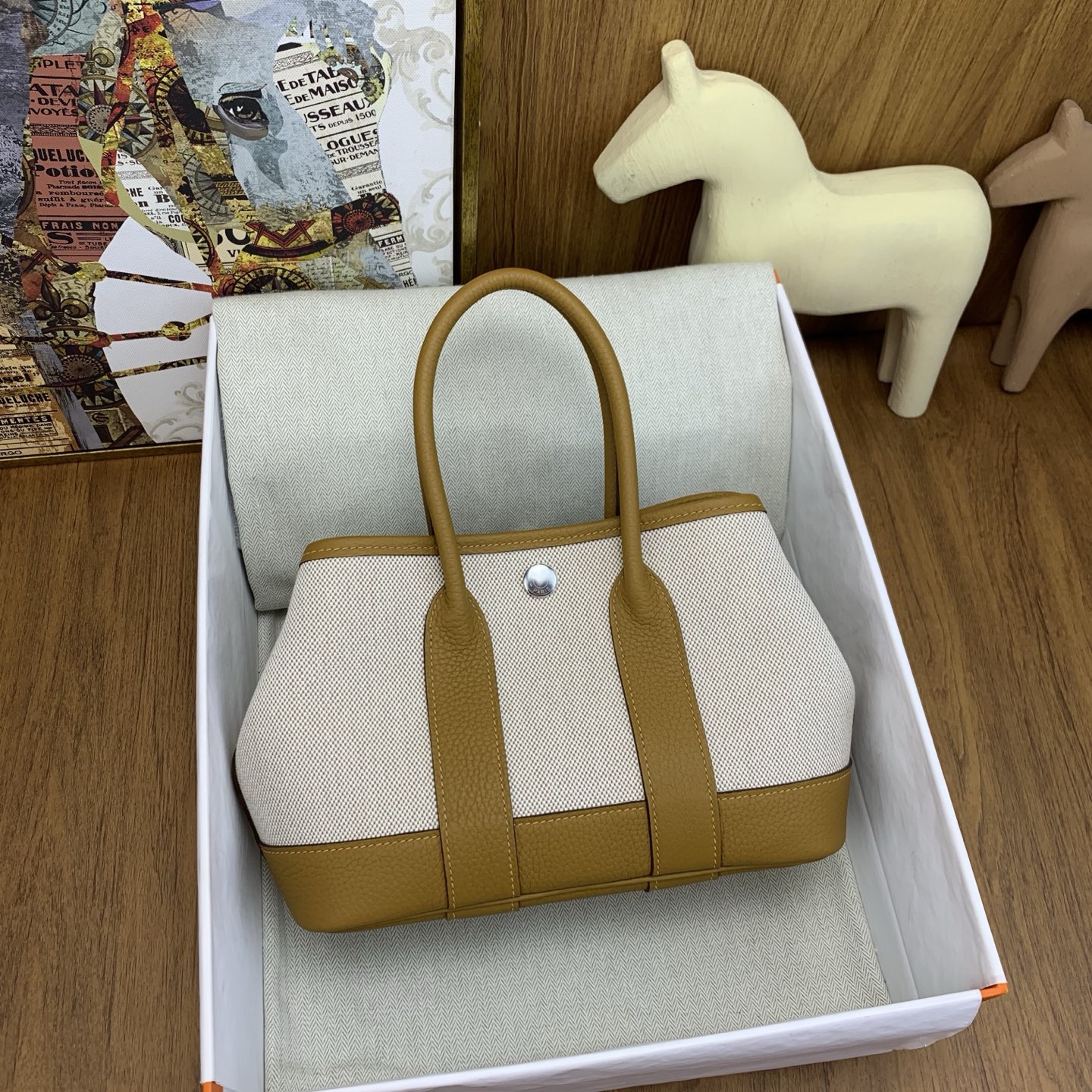 Bagsaaa H**me5 Neo Garden Party 23 bag in H Viking canvas and Negonda calfskin