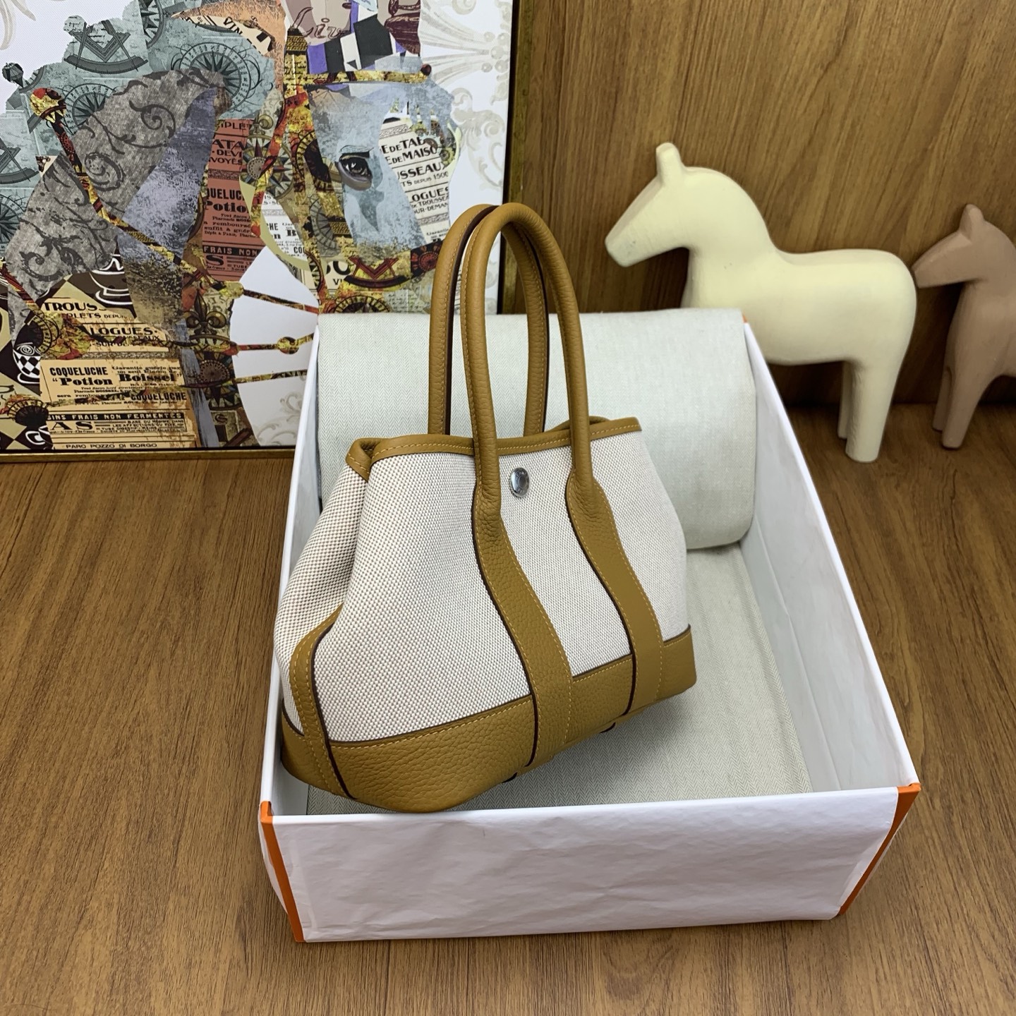 Bagsaaa H**me5 Neo Garden Party 23 bag in H Viking canvas and Negonda calfskin