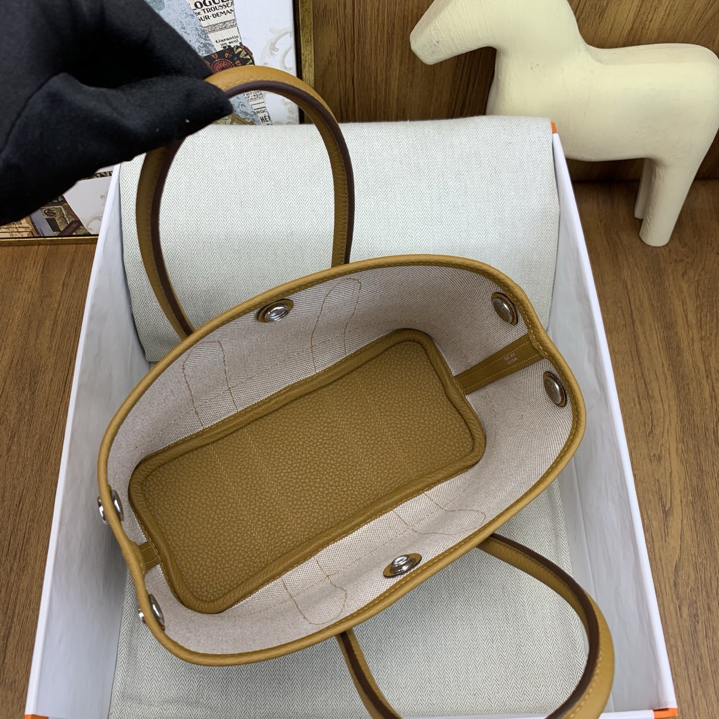 Bagsaaa H**me5 Neo Garden Party 23 bag in H Viking canvas and Negonda calfskin
