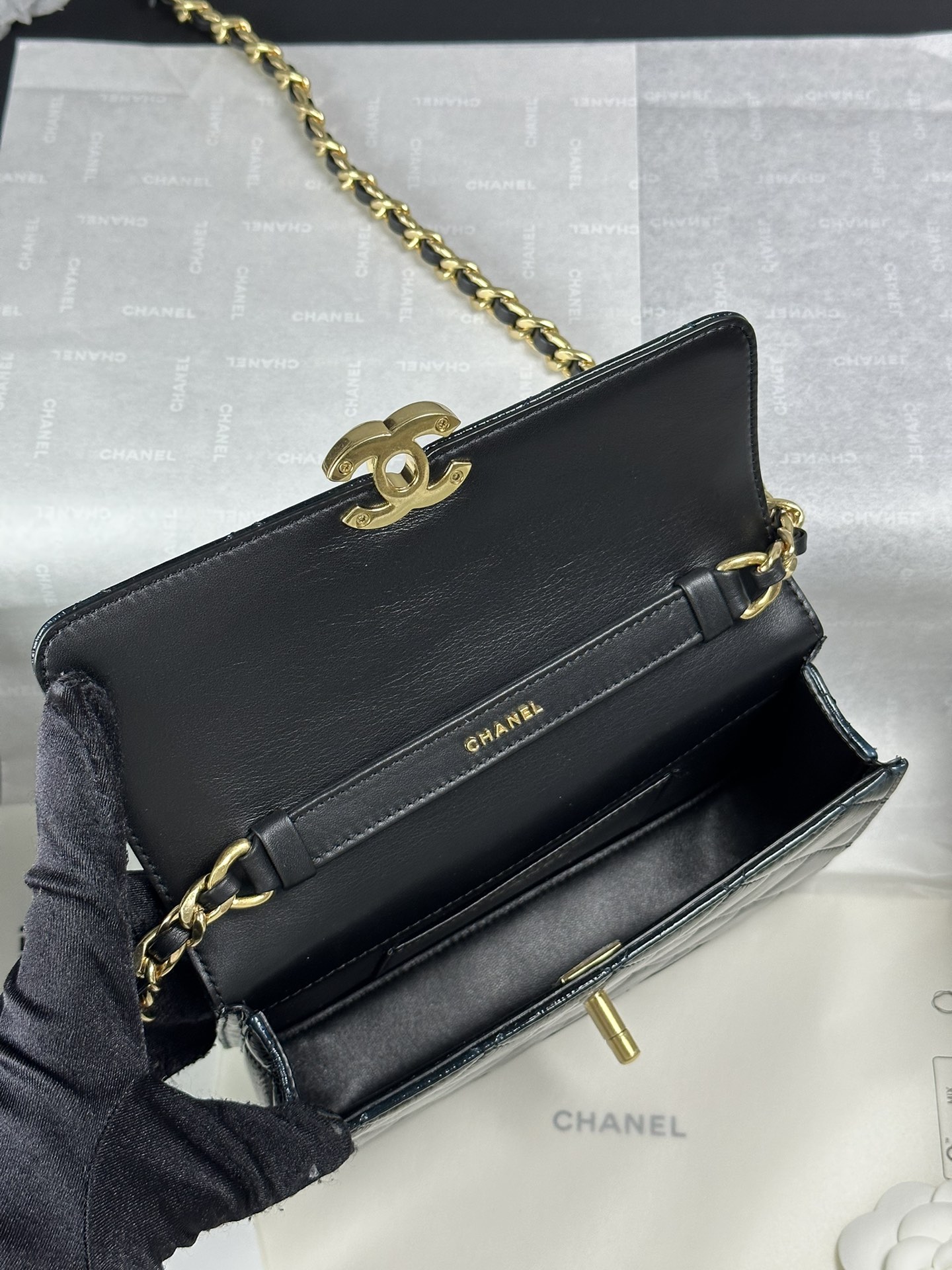 Bagsaaa Ch**el Mini Flap Bag AS5618 Black Patent - 19.5cm