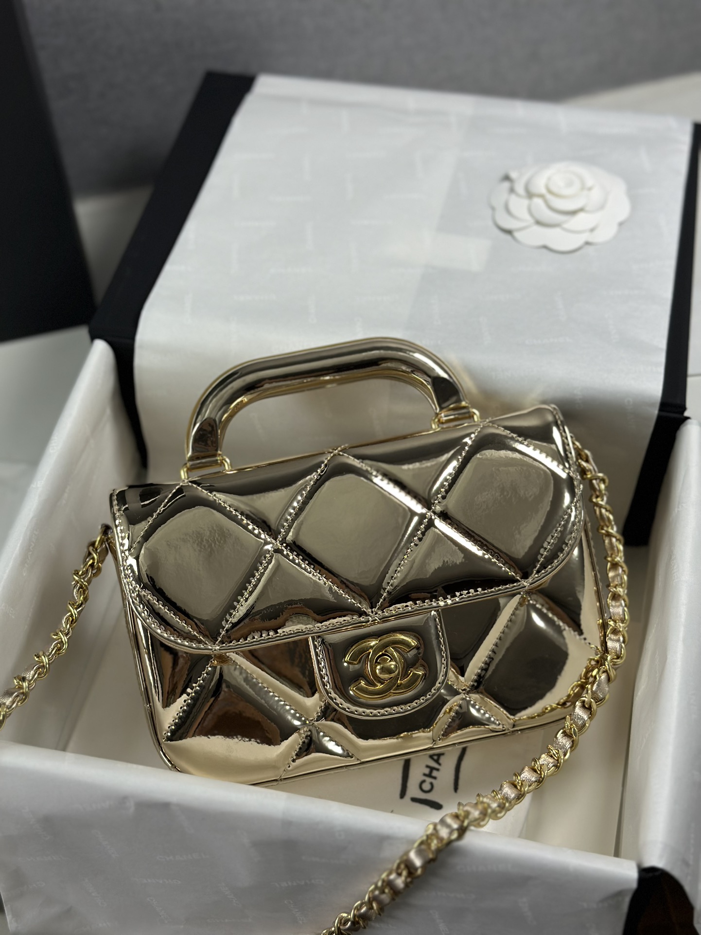 Bagsaaa Ch**el Mini Flap Bag with Top Handle AS5805 Gold - 18.5cm