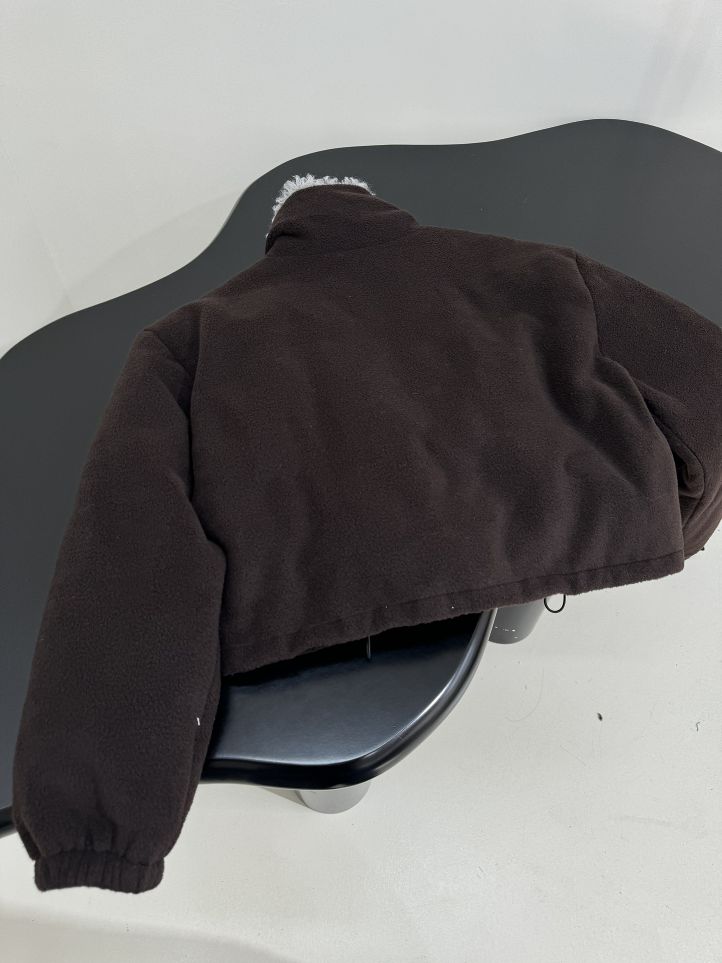 Bagsaaa Miu Miu fleece down jacket in ebony with a fur-lined collar dark brown