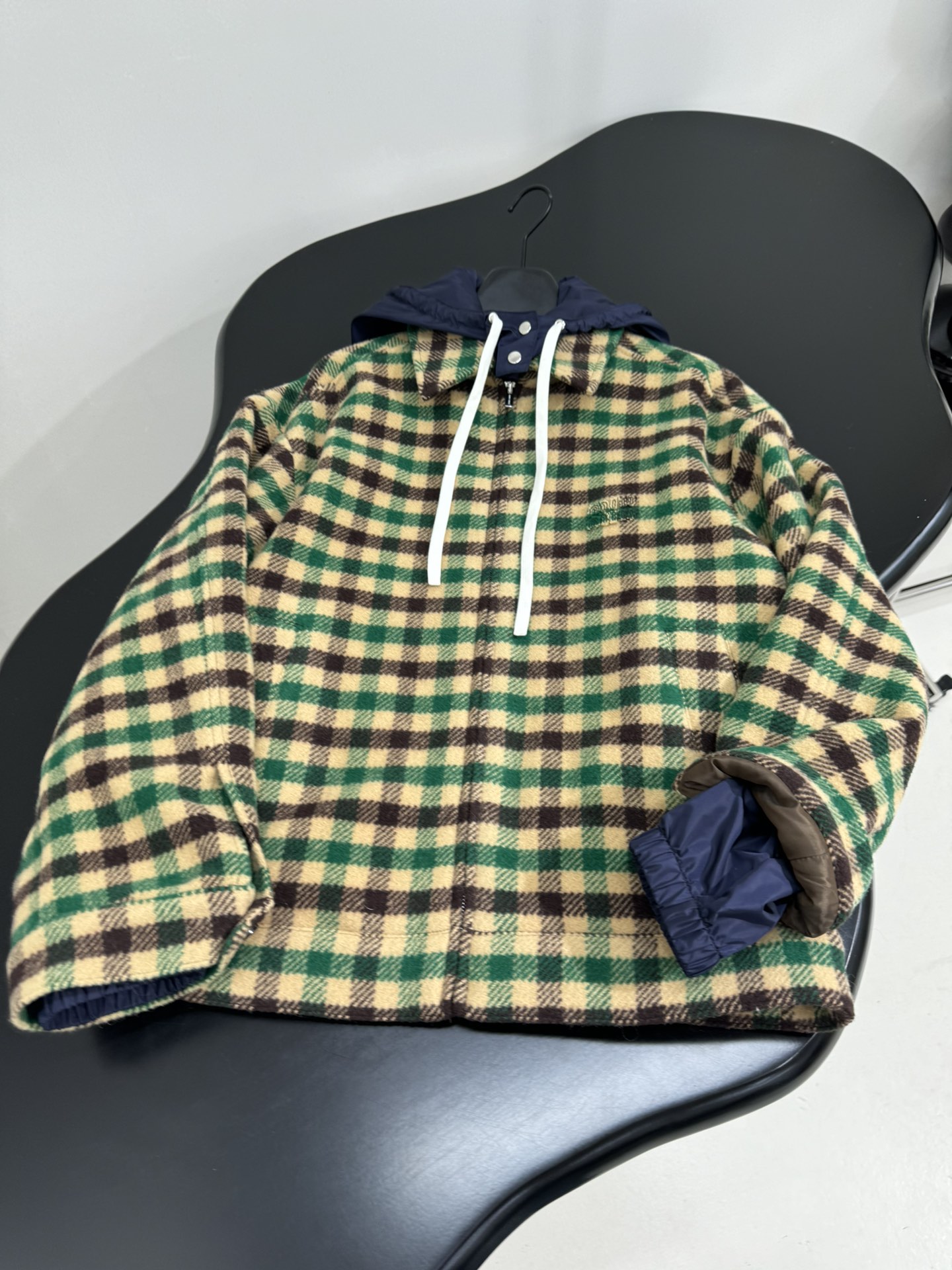 Bagsaaa Miu Miu gingham check and technical fabric jacket