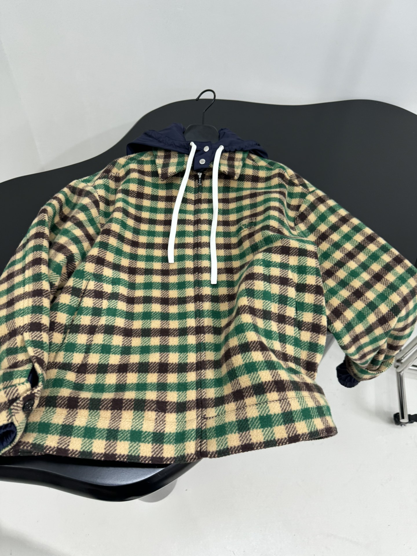 Bagsaaa Miu Miu gingham check and technical fabric jacket