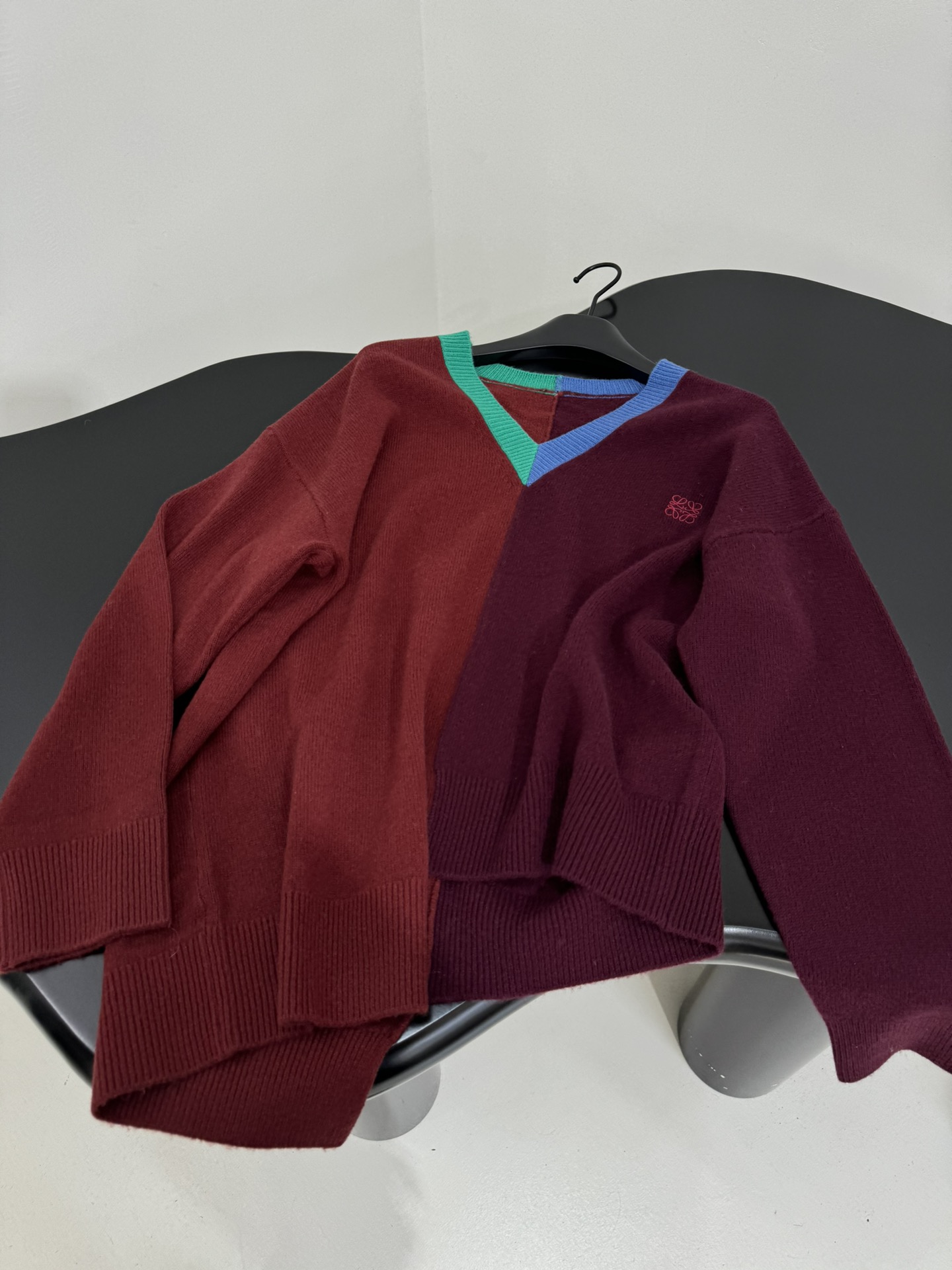 Bagsaaa L0ew* Anagram Asymmetric Wool-Blend Sweater in burgundy