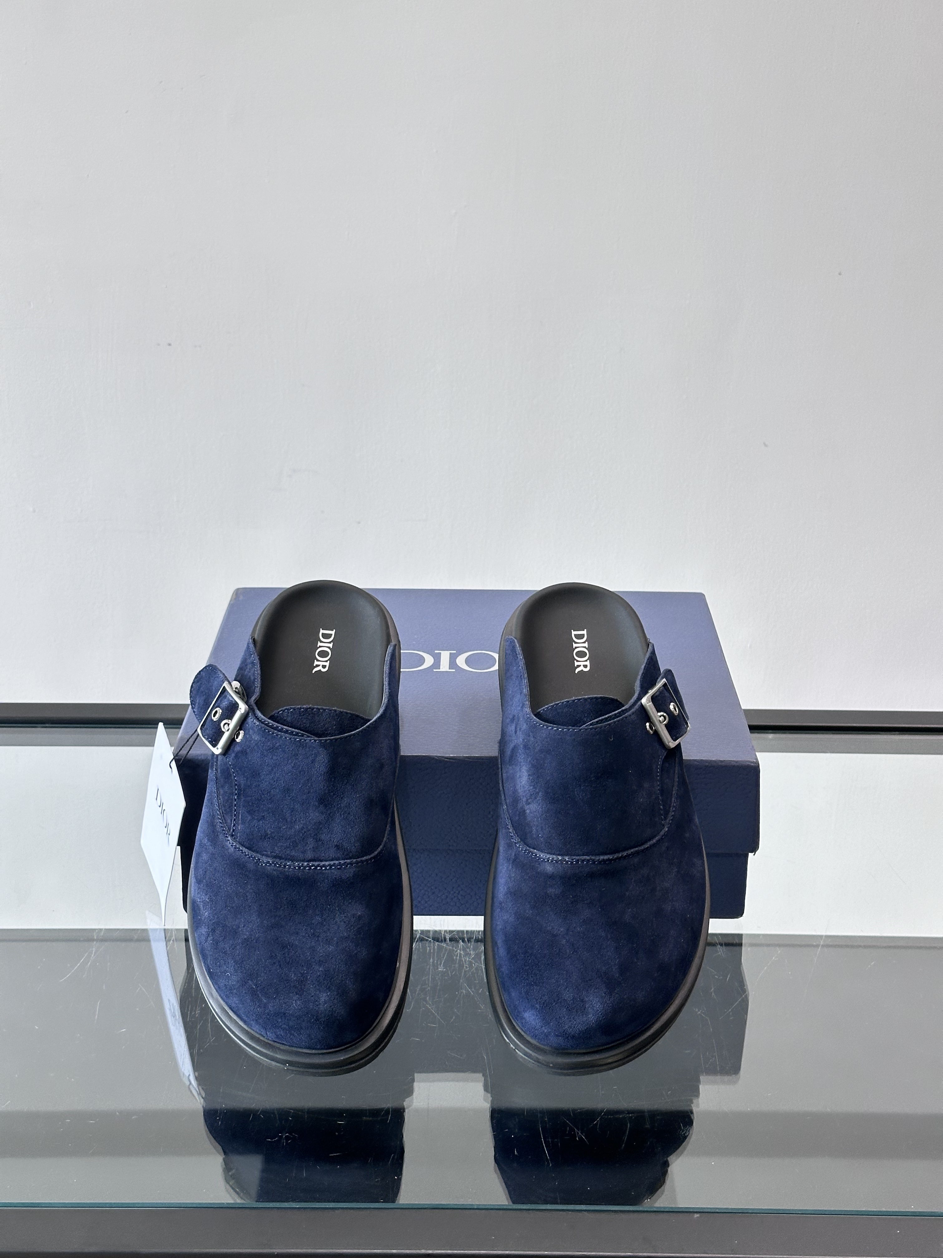 Bagsaaa D10r blue mules with silver buckle