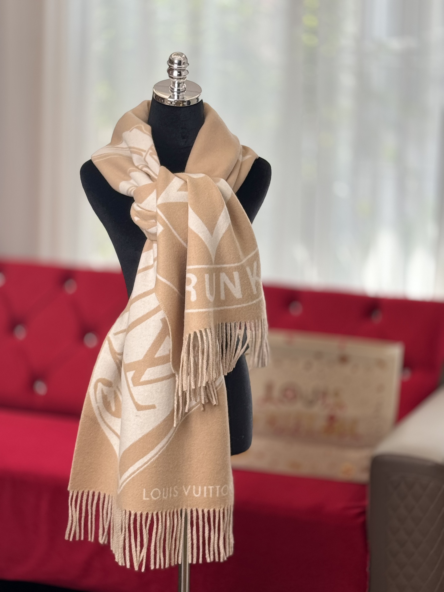 Bagsaaa LV Lock And Keys Scarf Beige - 215 x 45 cm