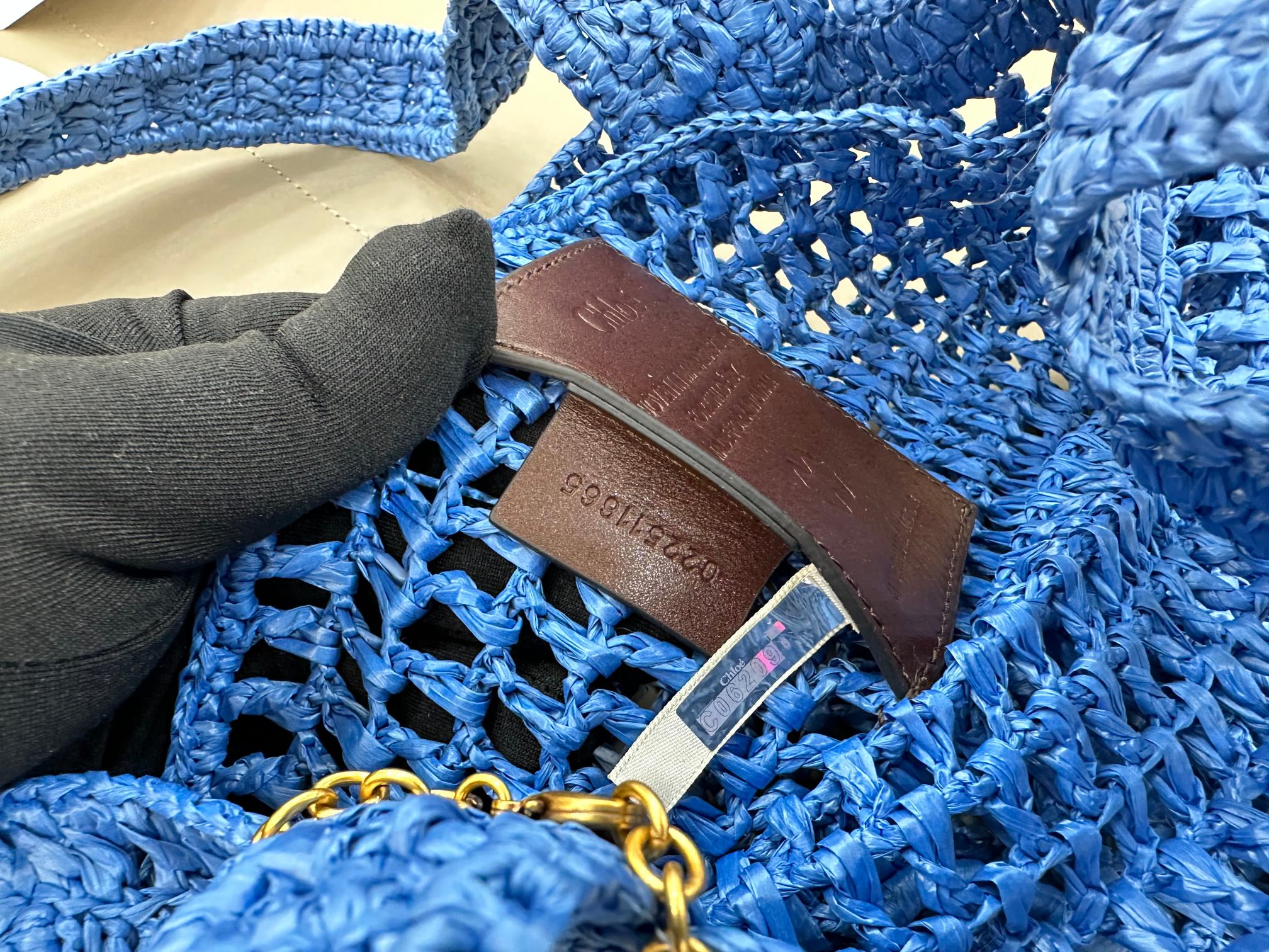 Bagsaaa Chloé Summer Banana tote bag in blue raffia - 37cm