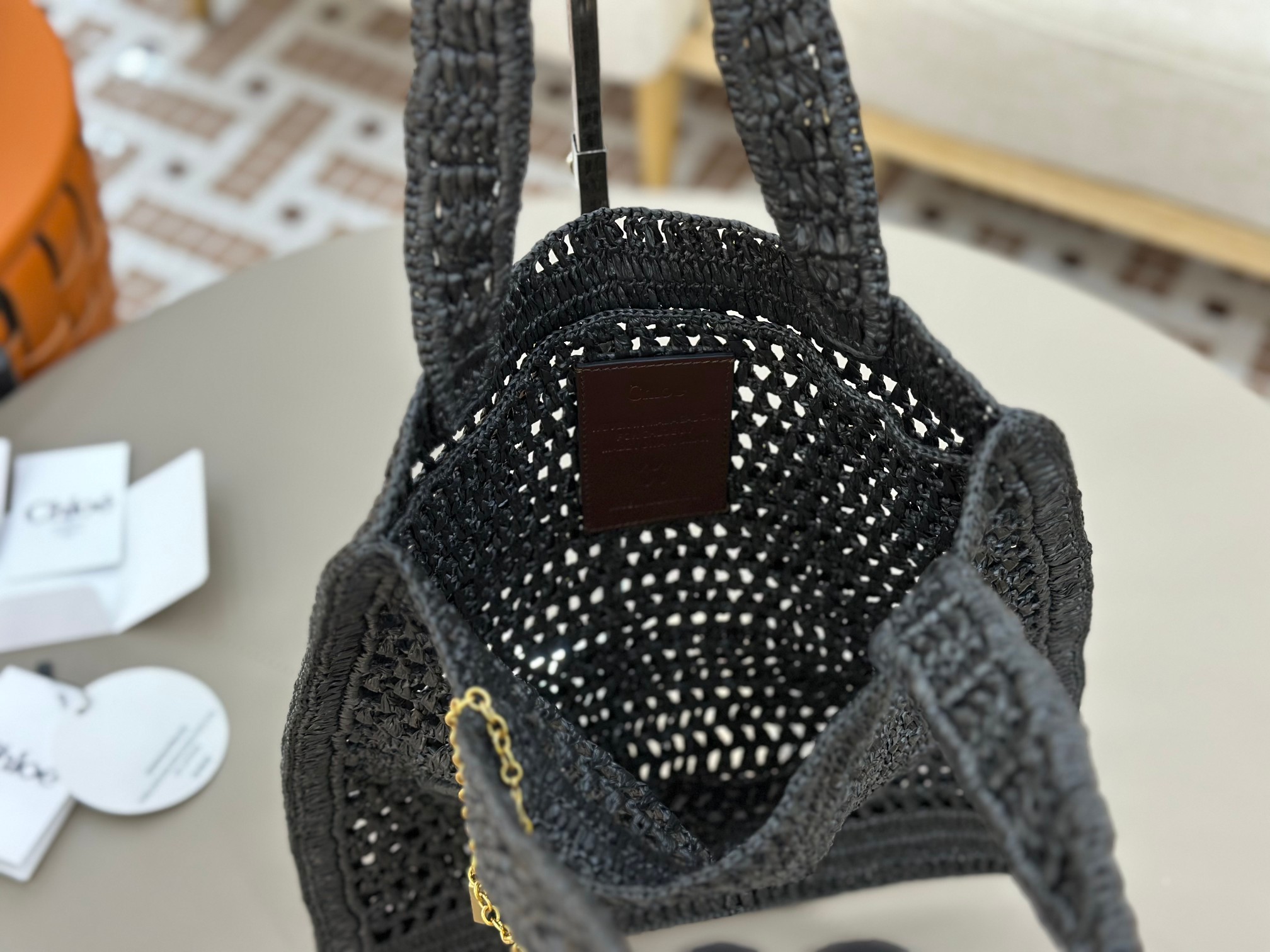 Bagsaaa Chloé Summer Banana tote bag in black raffia - 37cm